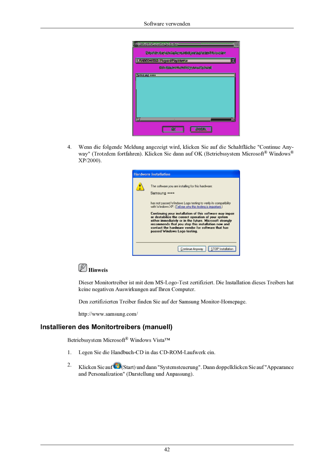 Samsung LS20LIUJFV/EN manual Installieren des Monitortreibers manuell 