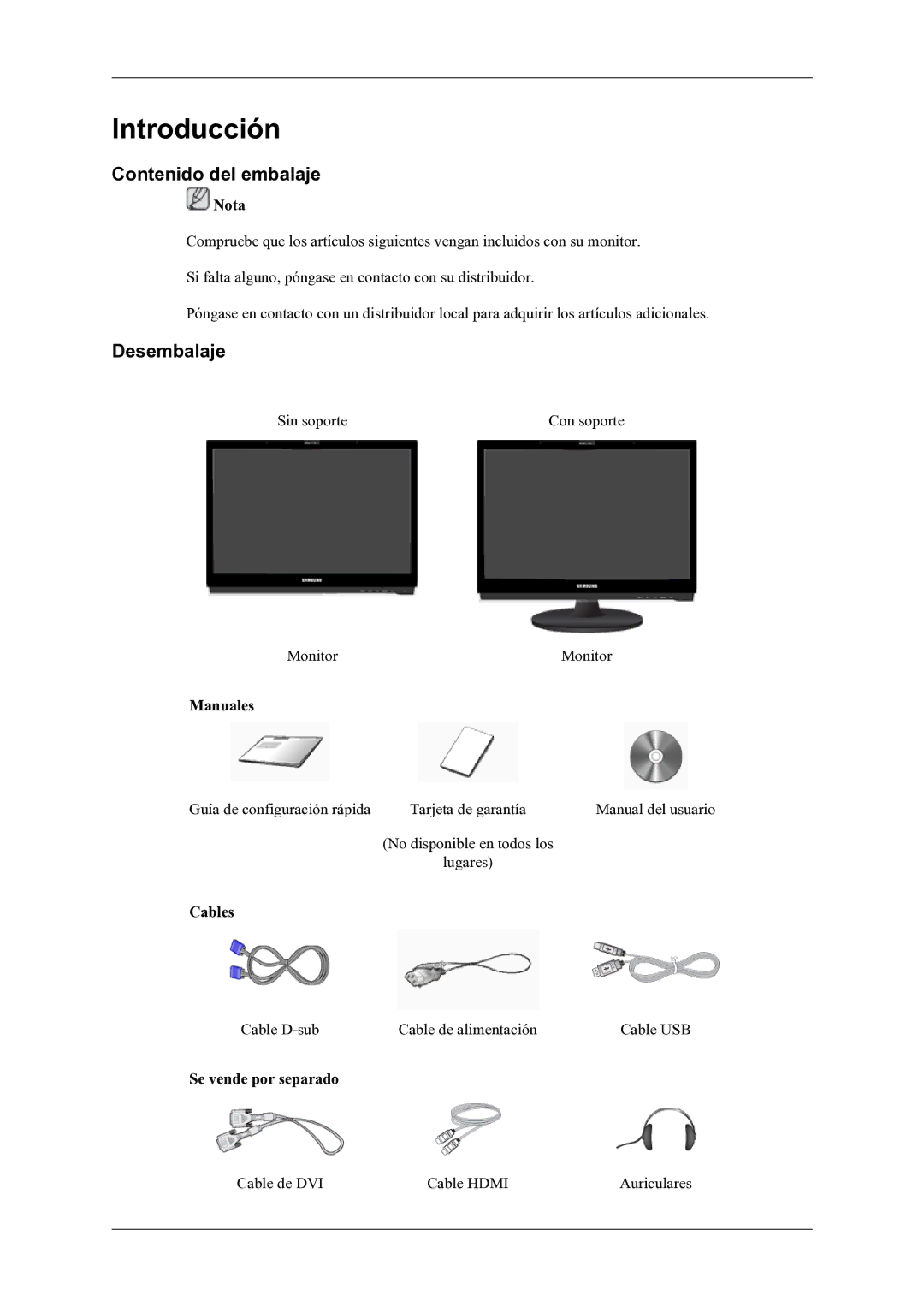 Samsung LS20LIUJFV/EN manual Contenido del embalaje, Desembalaje 