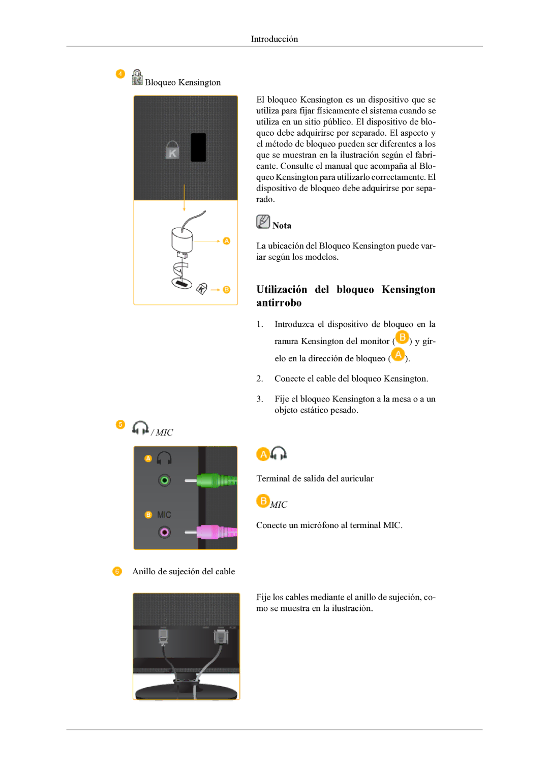 Samsung LS20LIUJFV/EN manual Utilización del bloqueo Kensington antirrobo 