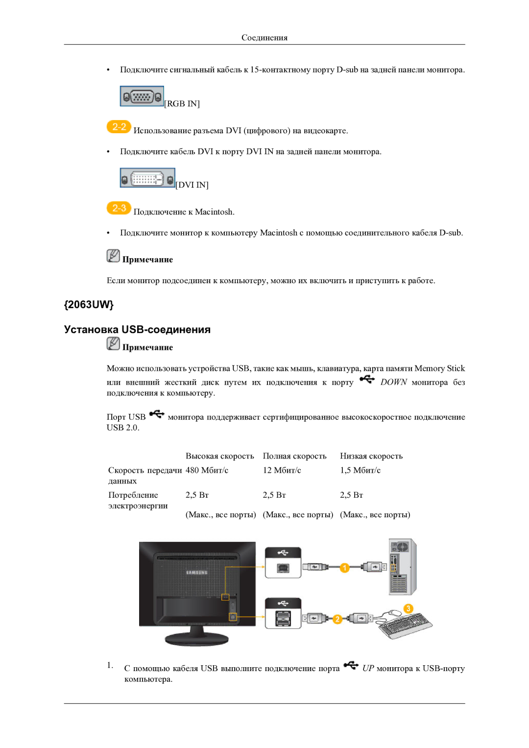 Samsung LS20LIUJFV/EN manual 2063UW Установка USB-соединения 