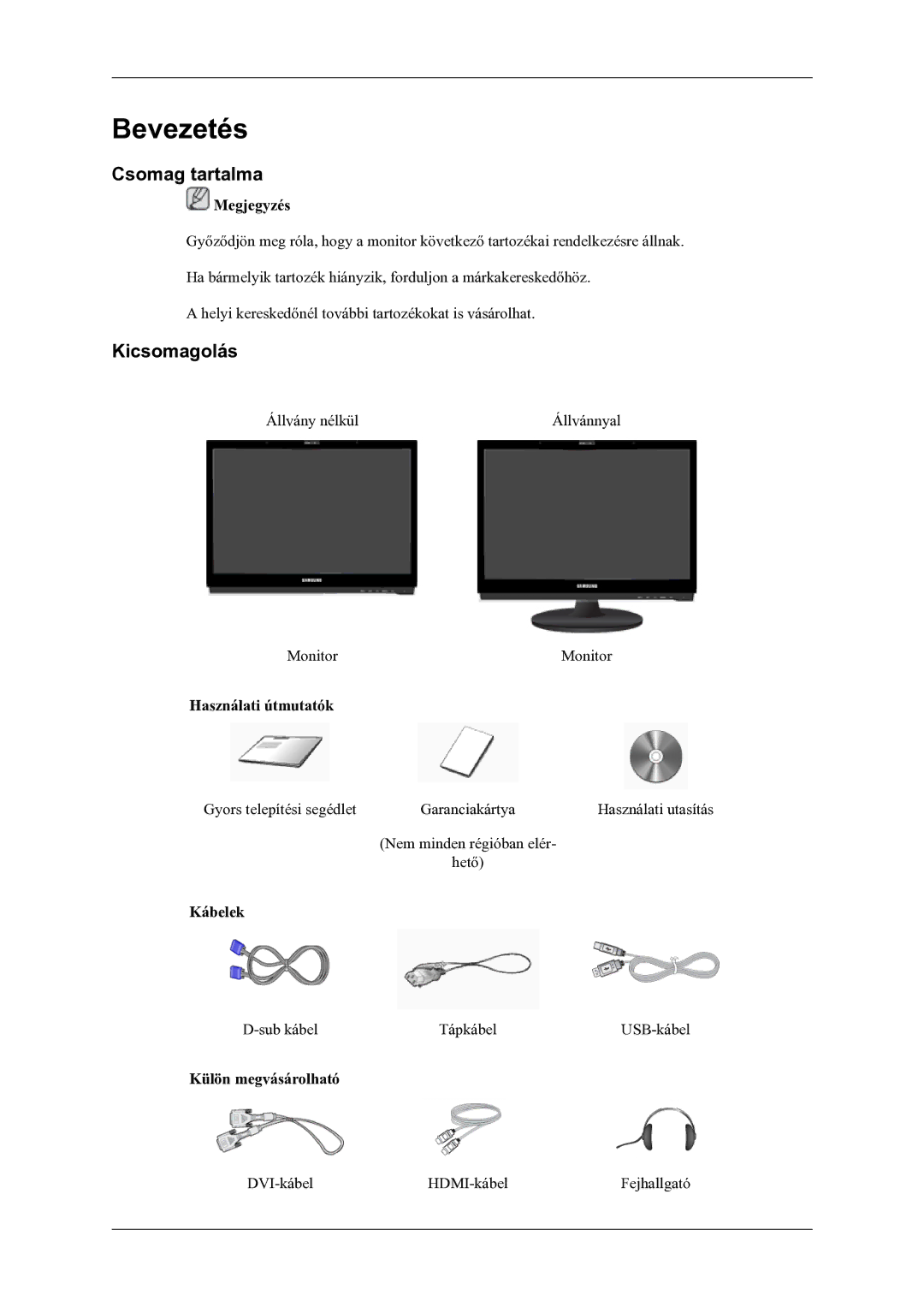 Samsung LS20LIUJFV/EN manual Csomag tartalma, Kicsomagolás 