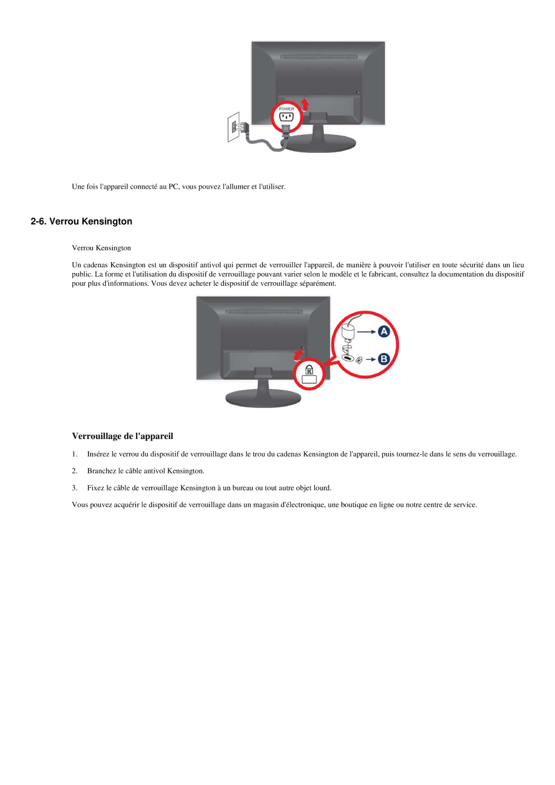 Samsung LS22LRYKU/EN, LS20LRYKU/EN, LS23LRYKU/EN manual Verrou Kensington, Verrouillage de lappareil 