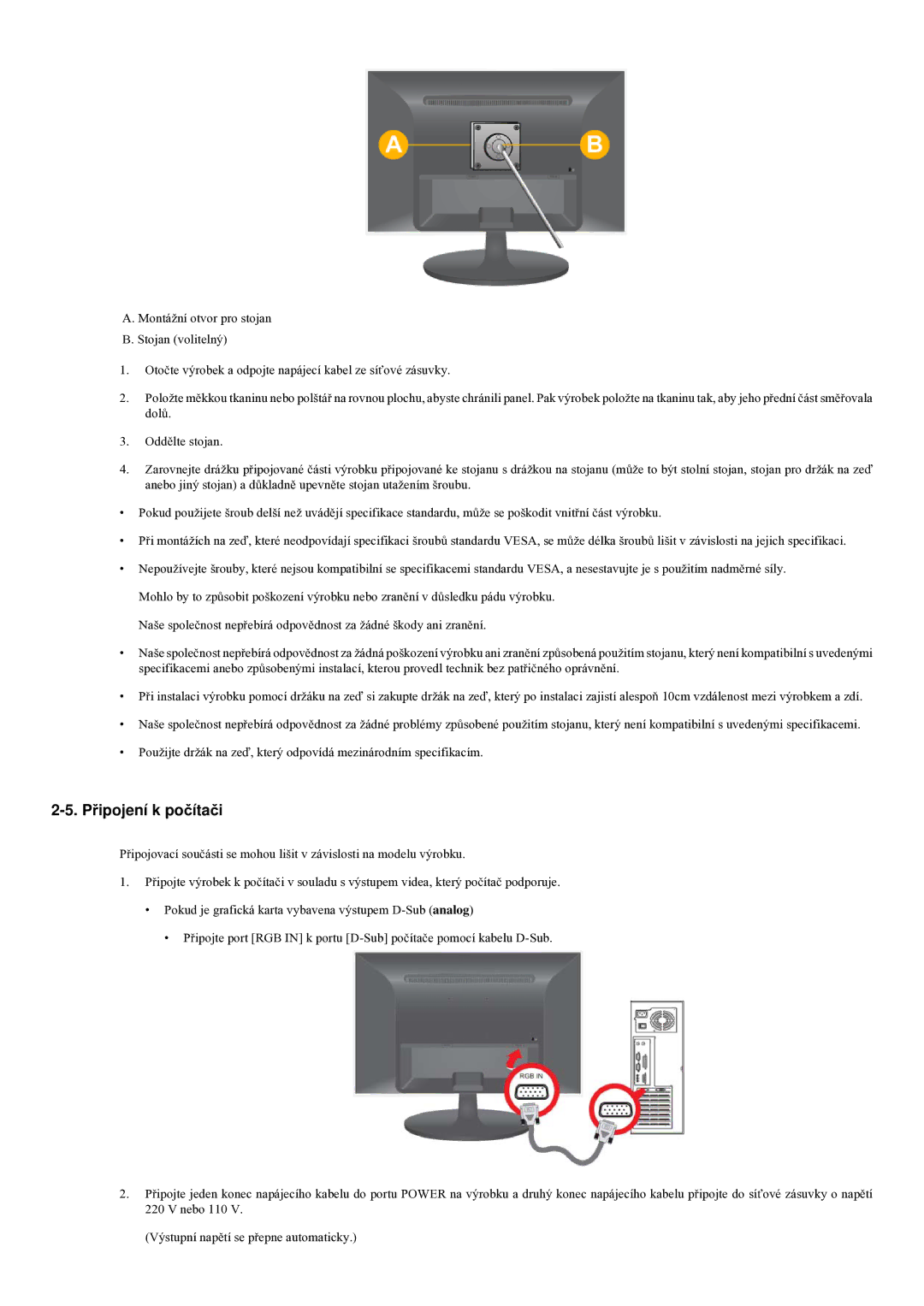 Samsung LS23LRYKU/EN, LS20LRYKU/EN, LS22LRYKU/EN manual Připojení k počítači 