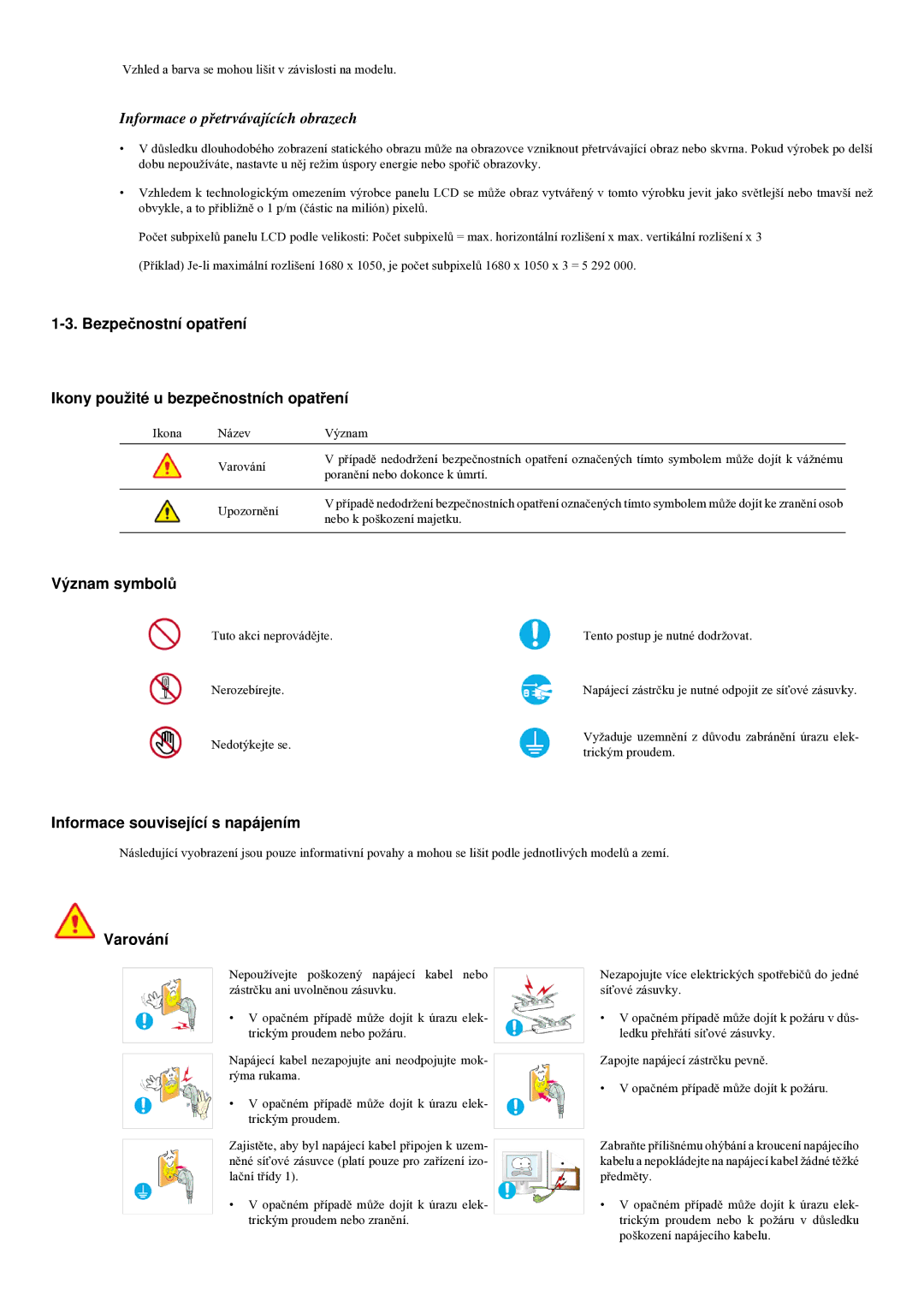 Samsung LS20LRYKU/EN, LS22LRYKU/EN, LS23LRYKU/EN manual Význam symbolů, Informace související s napájením, Varování 