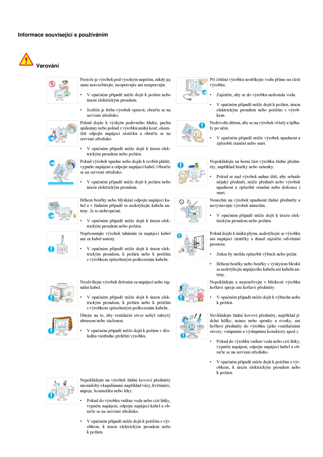 Samsung LS20LRYKU/EN, LS22LRYKU/EN, LS23LRYKU/EN manual Informace související s používáním Varování 