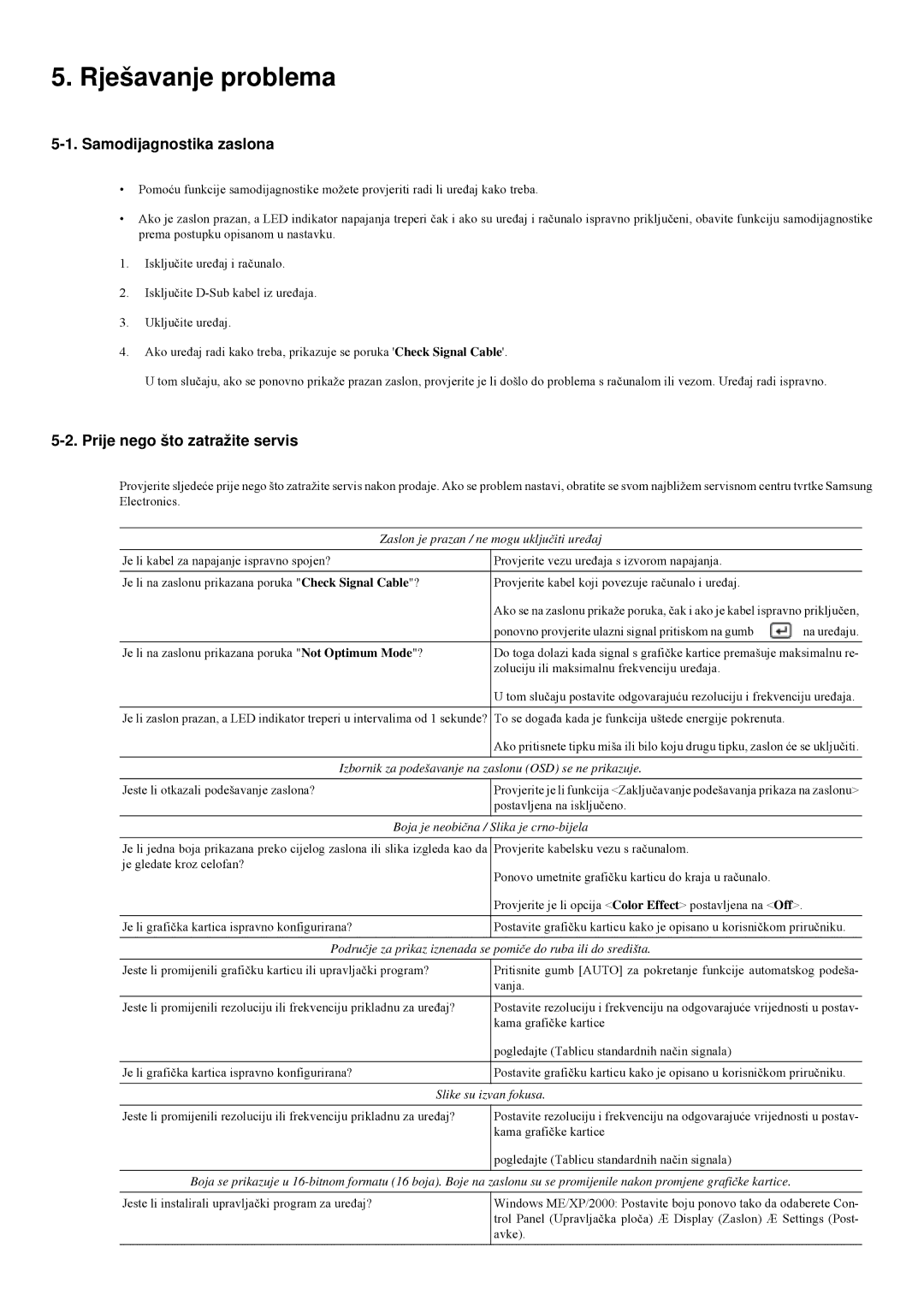 Samsung LS23LRYKU/EN, LS20LRYKU/EN manual Rješavanje problema, Samodijagnostika zaslona, Prije nego što zatražite servis 