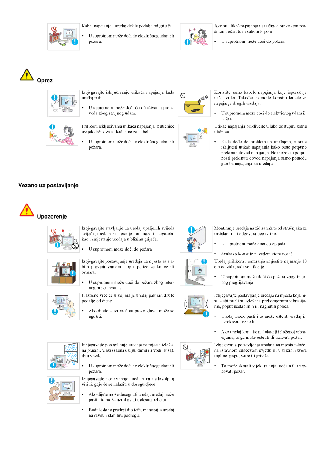 Samsung LS22LRYKU/EN, LS20LRYKU/EN, LS23LRYKU/EN manual Oprez, Vezano uz postavljanje Upozorenje 