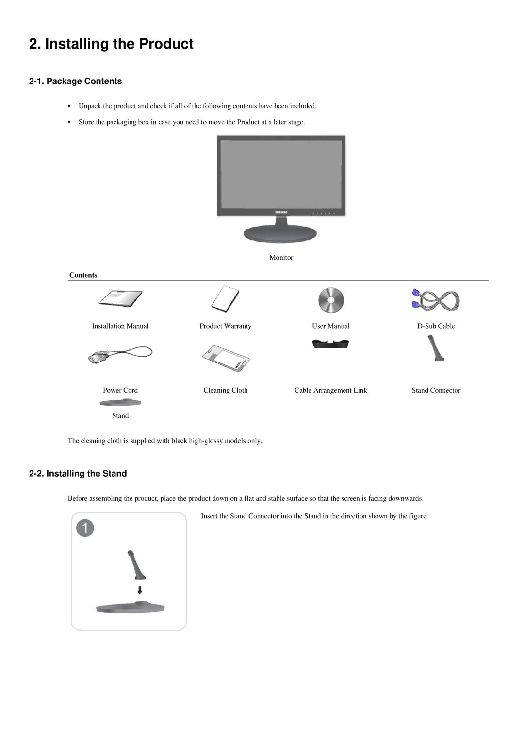 Samsung LS20LRYKU/EN, LS23LRYKU/EN manual Installing the Product, Package Contents, Installing the Stand 