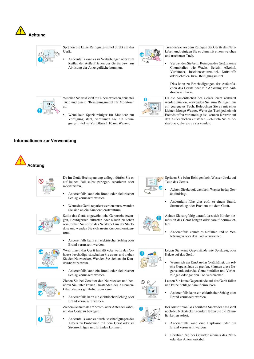 Samsung LS20LRYKU/EN manual Informationen zur Verwendung Achtung 