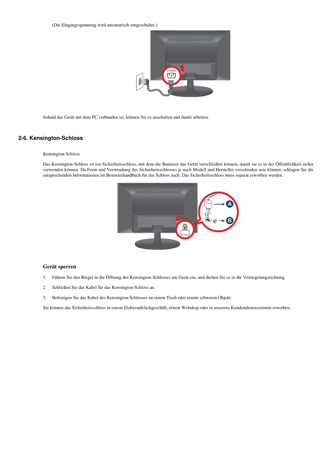 Samsung LS20LRYKU/EN manual Kensington-Schloss, Gerät sperren 