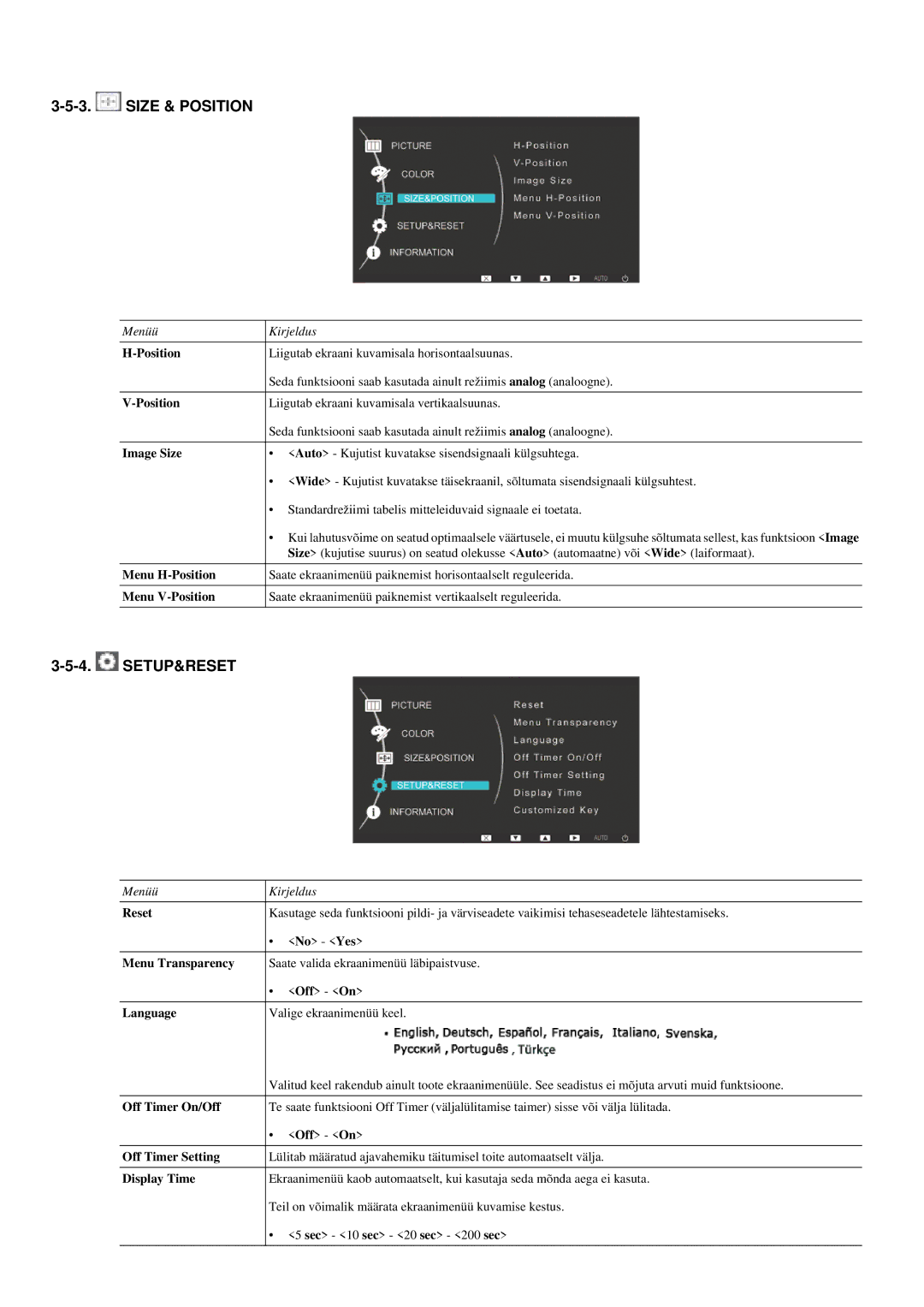 Samsung LS20LRYKU/EN manual Size & Position, Setup&Reset 