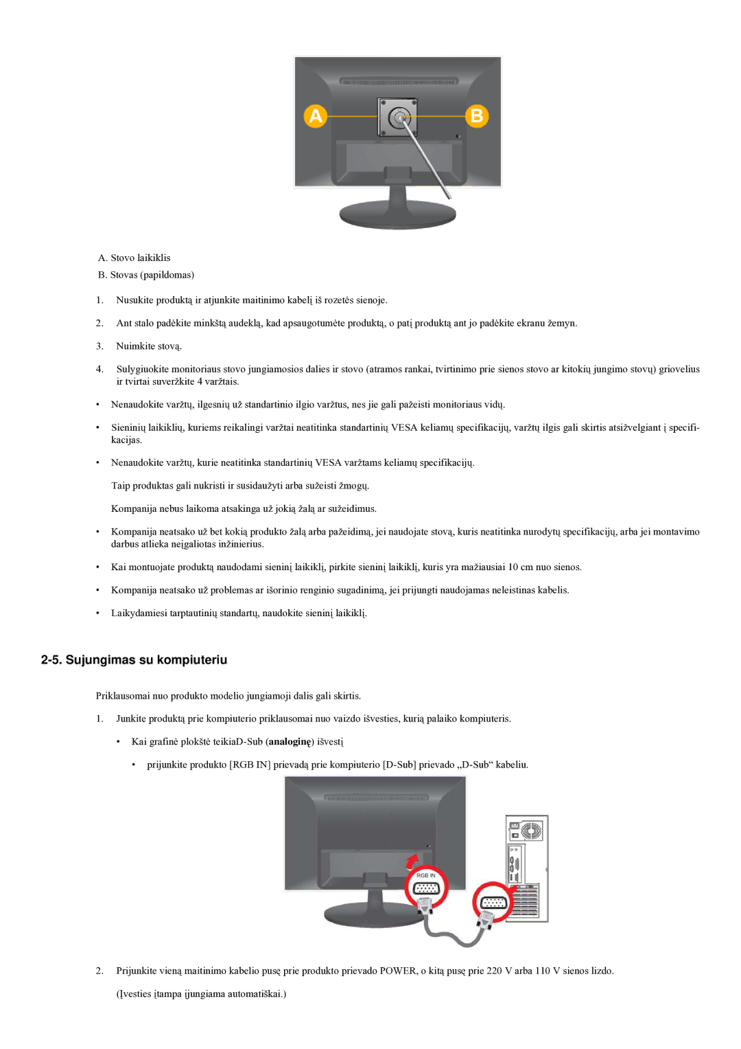 Samsung LS20LRYKU/EN manual Sujungimas su kompiuteriu 