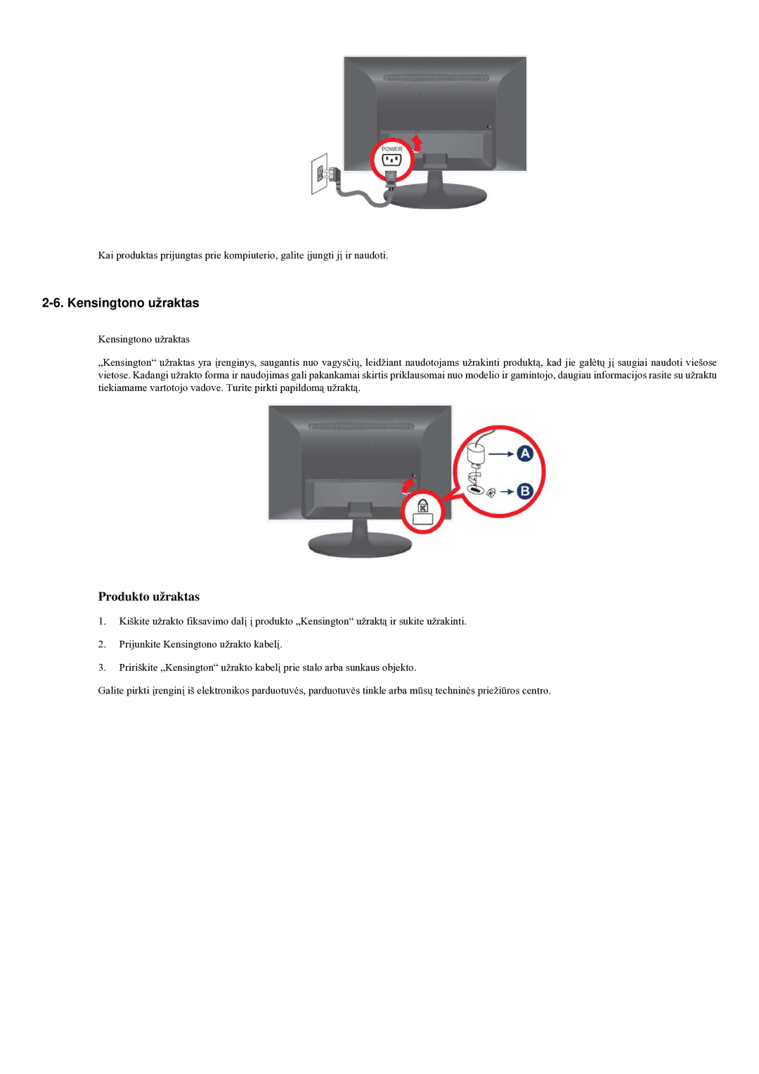 Samsung LS20LRYKU/EN manual Kensingtono užraktas, Produkto užraktas 