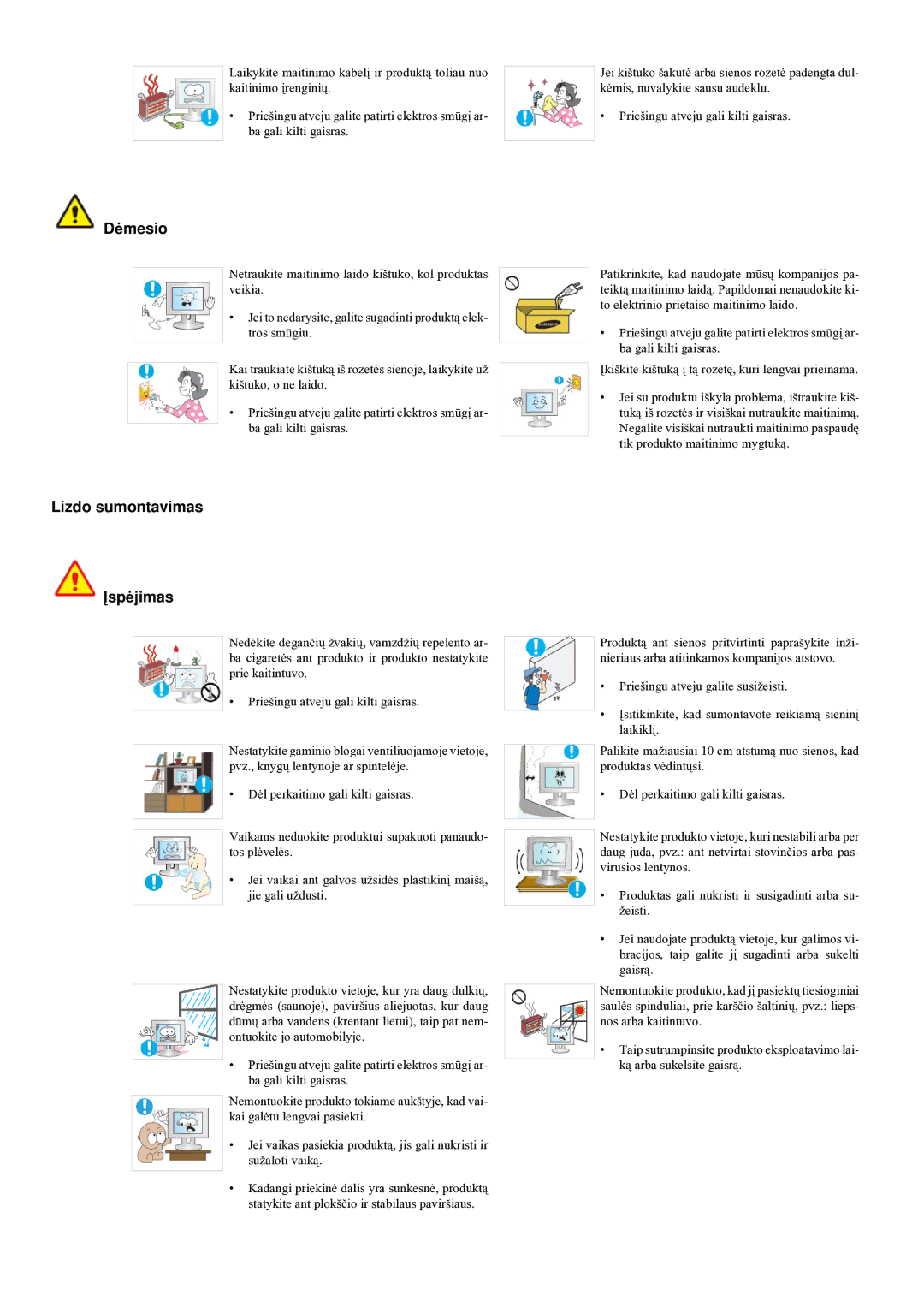 Samsung LS20LRYKU/EN manual Dėmesio, Lizdo sumontavimas Įspėjimas 