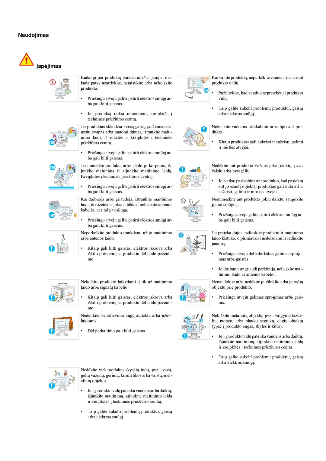 Samsung LS20LRYKU/EN manual Naudojimas Įspėjimas 