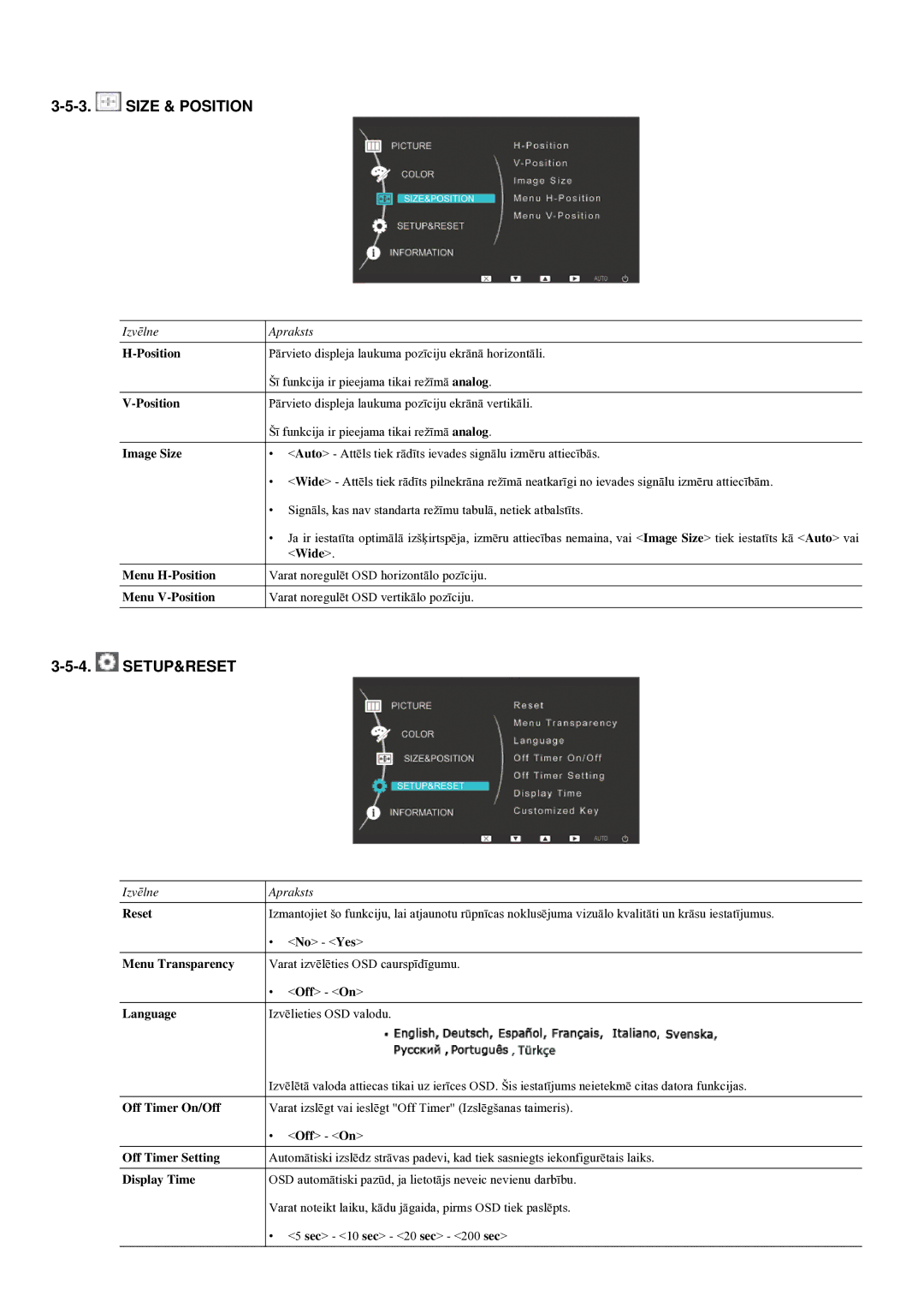 Samsung LS20LRYKU/EN manual Size & Position, Setup&Reset 