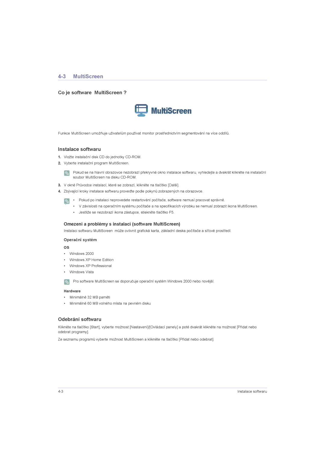 Samsung LS23LRZKUV/EN, LS20LRZKUV/EN, LS22LRZKUV/EN, LS19LRKKUV/EN manual Co je software MultiScreen ? 