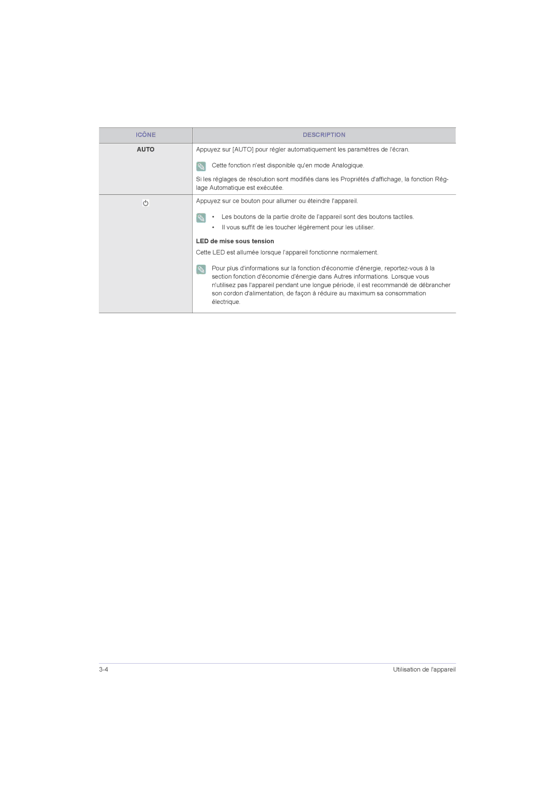 Samsung LS23LRZKUV/EN, LS20LRZKUV/EN, LS22LRZKUV/EN, LS23LRZKUV/ZC manual LED de mise sous tension 