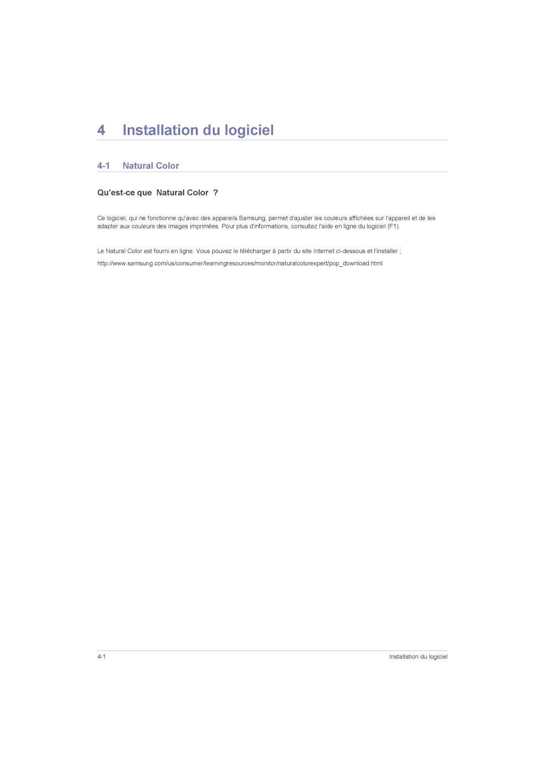 Samsung LS20LRZKUV/EN, LS22LRZKUV/EN, LS23LRZKUV/EN manual Installation du logiciel, Qu’est-ce que Natural Color ? 