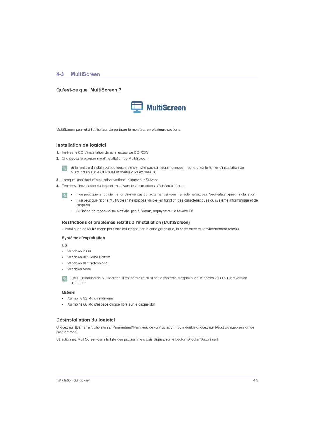 Samsung LS23LRZKUV/ZC, LS20LRZKUV/EN, LS22LRZKUV/EN, LS23LRZKUV/EN manual Qu’est-ce que MultiScreen ? 