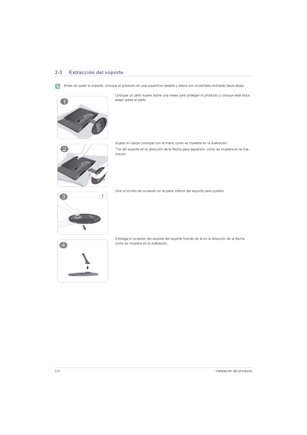 Samsung LS20LRZKUV/EN, LS22LRZKUV/EN, LS23LRZKUV/EN, LS23LRZKUV/ZC manual Extracción del soporte 