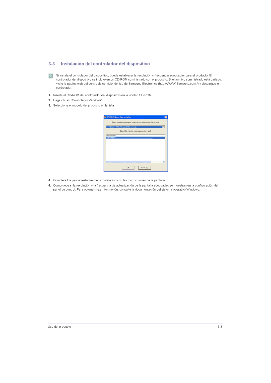 Samsung LS23LRZKUV/ZC, LS20LRZKUV/EN, LS22LRZKUV/EN, LS23LRZKUV/EN manual Instalación del controlador del dispositivo 