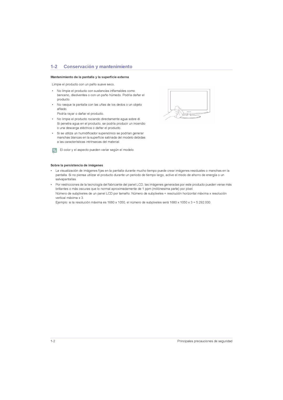 Samsung LS23LRZKUV/EN, LS20LRZKUV/EN Conservación y mantenimiento, Mantenimiento de la pantalla y la superficie externa 