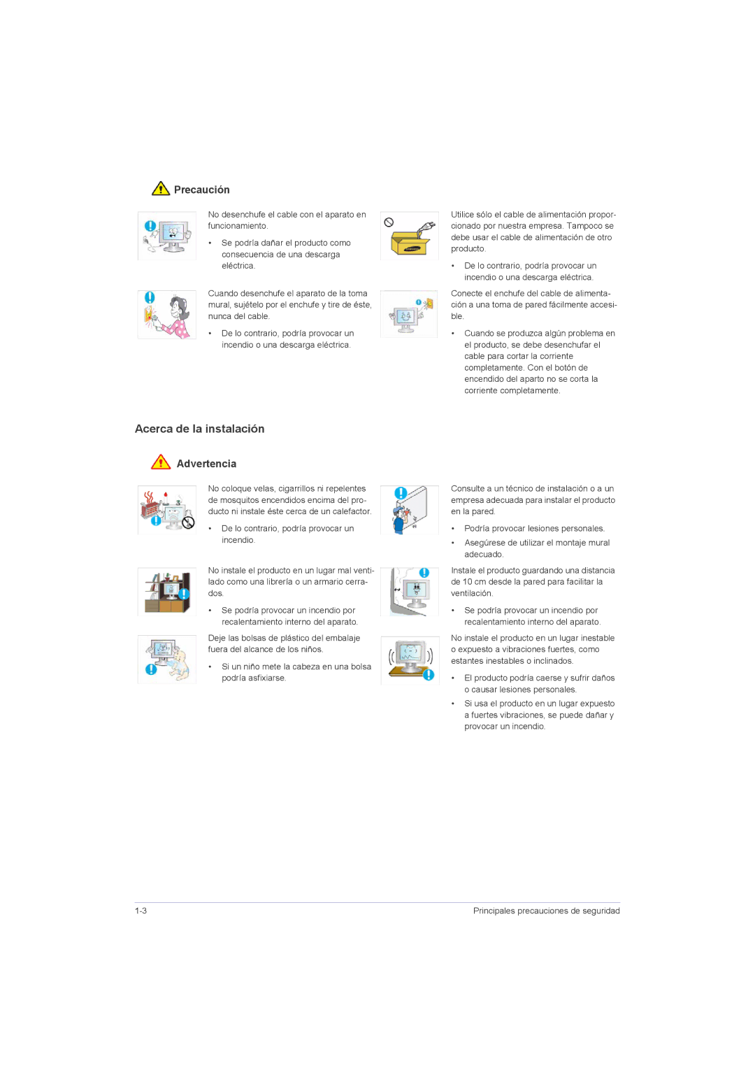 Samsung LS20LRZKUV/EN, LS22LRZKUV/EN, LS23LRZKUV/EN, LS23LRZKUV/ZC manual Acerca de la instalación, Precaución 