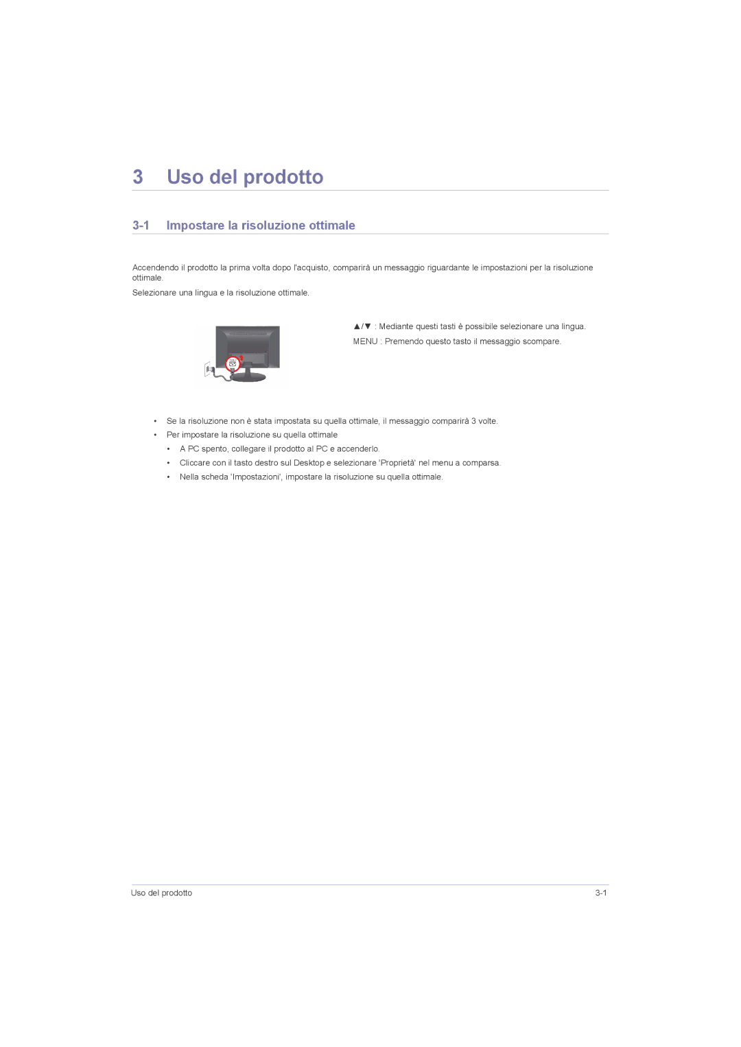 Samsung LS20LRZKUV/EN, LS22LRZKUV/EN, LS23LRZKUV/EN manual Uso del prodotto, Impostare la risoluzione ottimale 