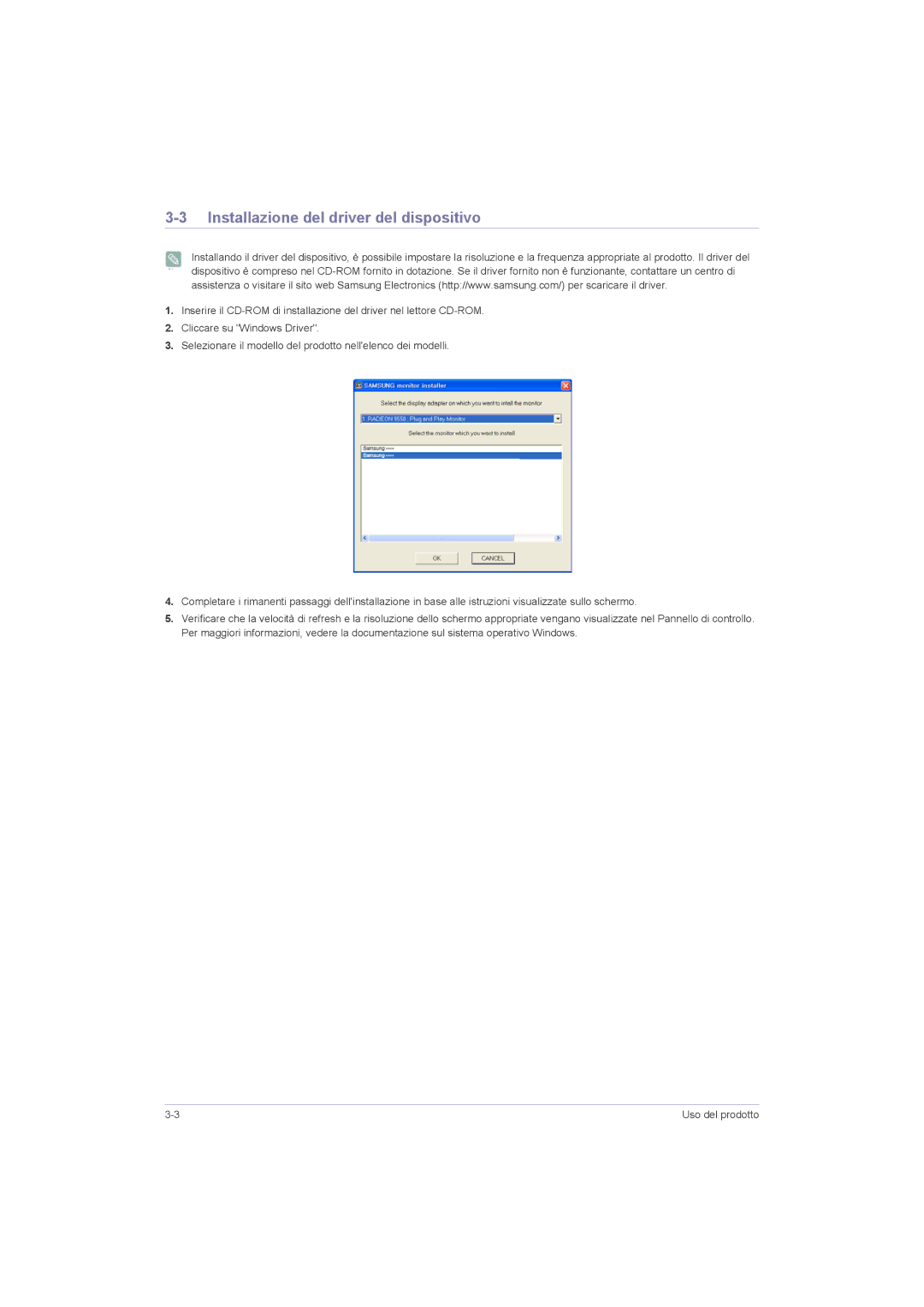 Samsung LS20LRZKUV/EN, LS22LRZKUV/EN, LS23LRZKUV/EN manual Installazione del driver del dispositivo 