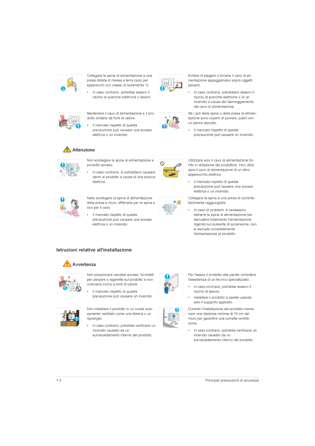 Samsung LS23LRZKUV/EN, LS20LRZKUV/EN, LS22LRZKUV/EN manual Istruzioni relative allinstallazione, Attenzione 