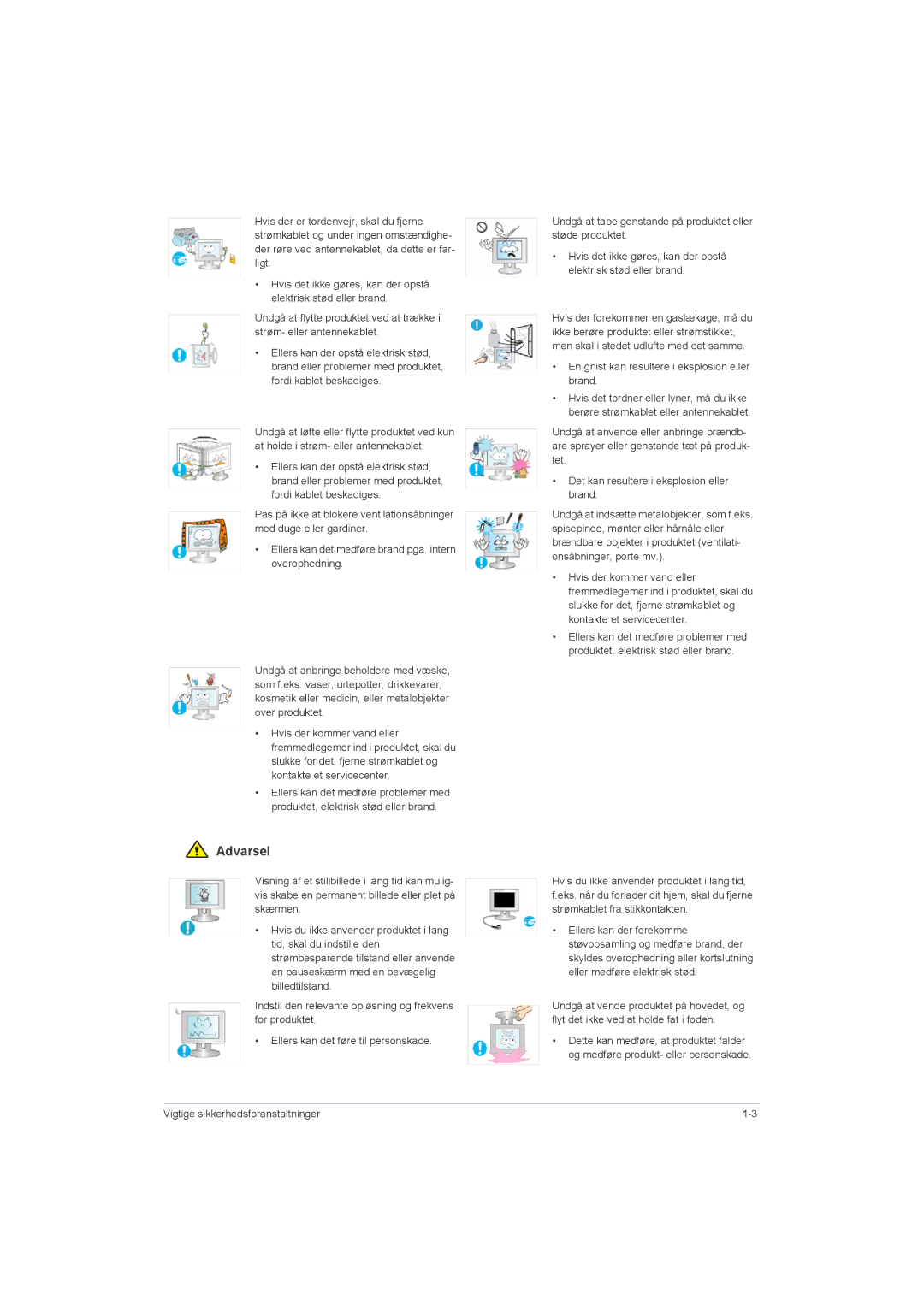 Samsung LS23LRZKUV/EN, LS20LRZKUV/EN, LS22LRZKUV/EN manual En gnist kan resultere i eksplosion eller brand 