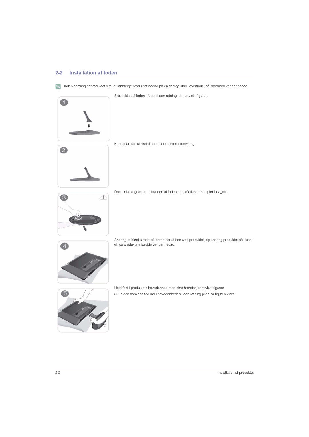 Samsung LS23LRZKUV/EN, LS20LRZKUV/EN, LS22LRZKUV/EN manual Installation af foden 