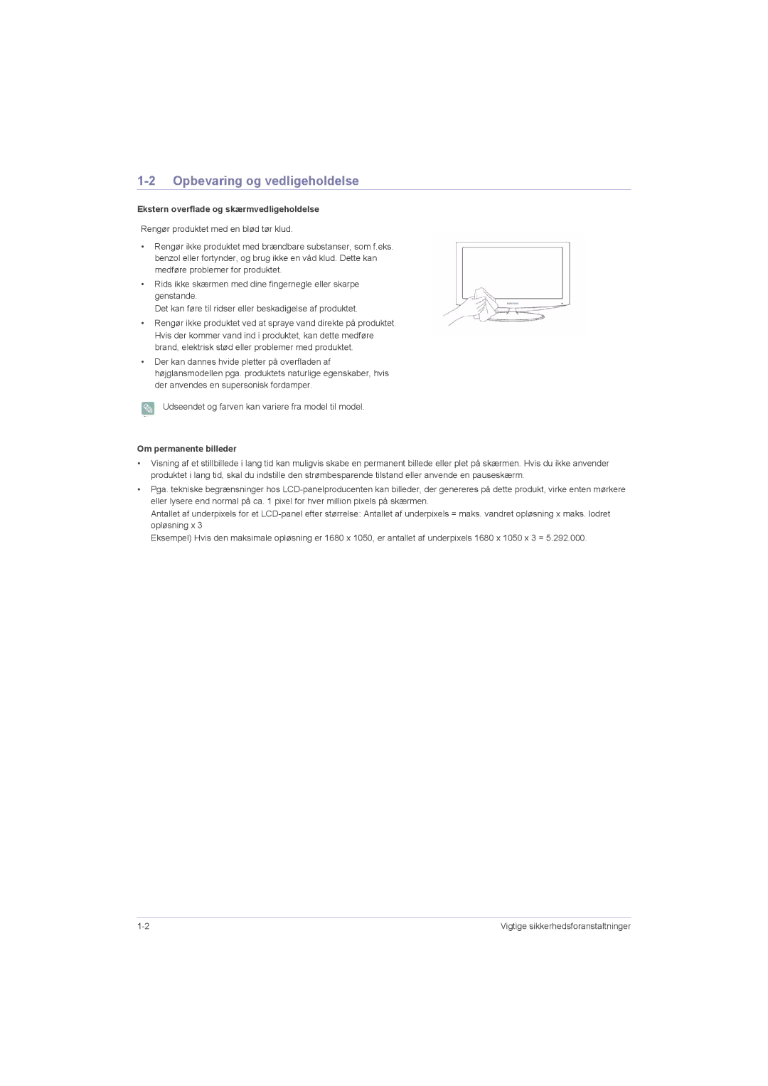 Samsung LS20LRZKUV/EN Opbevaring og vedligeholdelse, Ekstern overflade og skærmvedligeholdelse, Om permanente billeder 