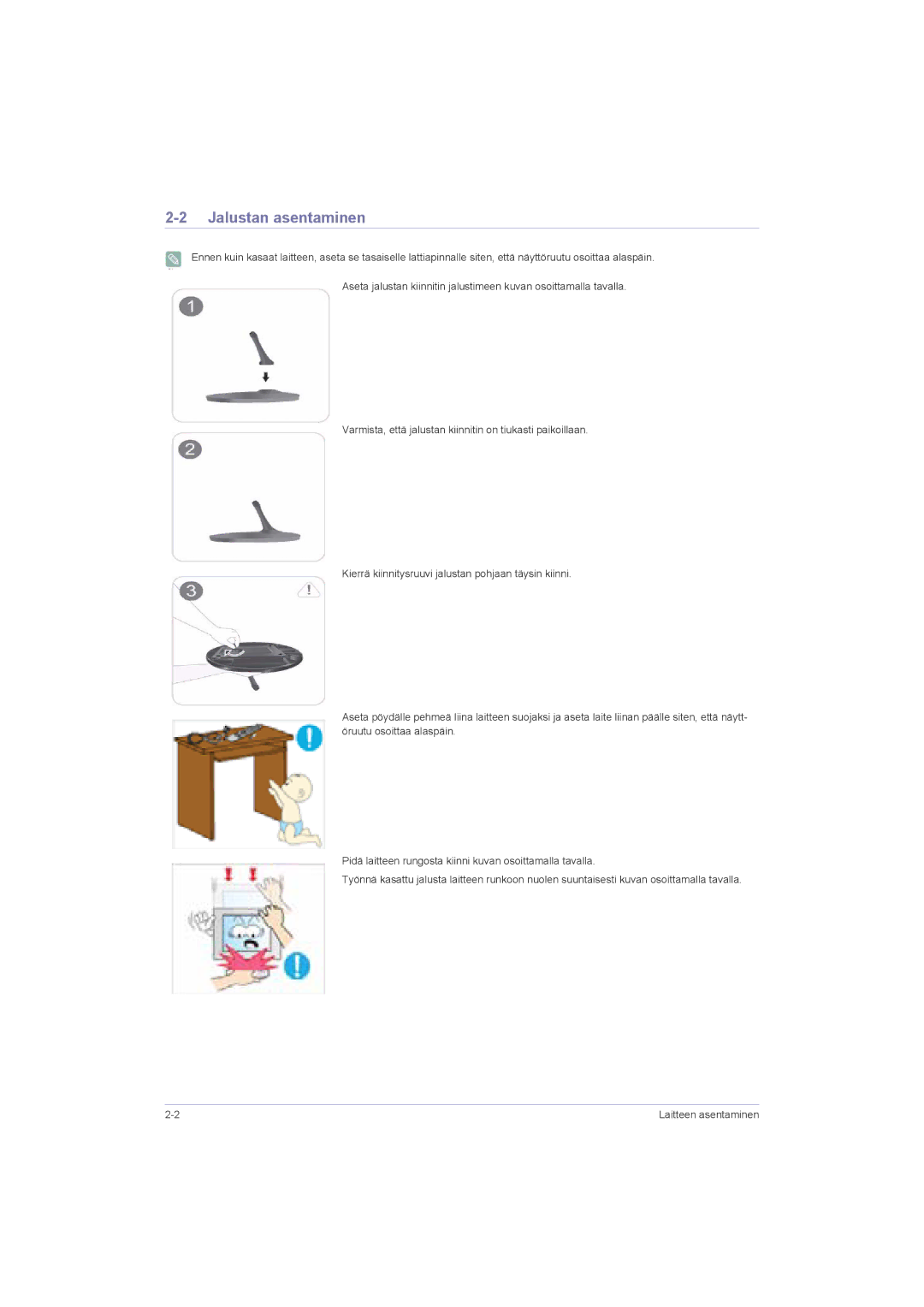 Samsung LS23LRZKUV/EN, LS20LRZKUV/EN, LS22LRZKUV/EN manual Jalustan asentaminen 