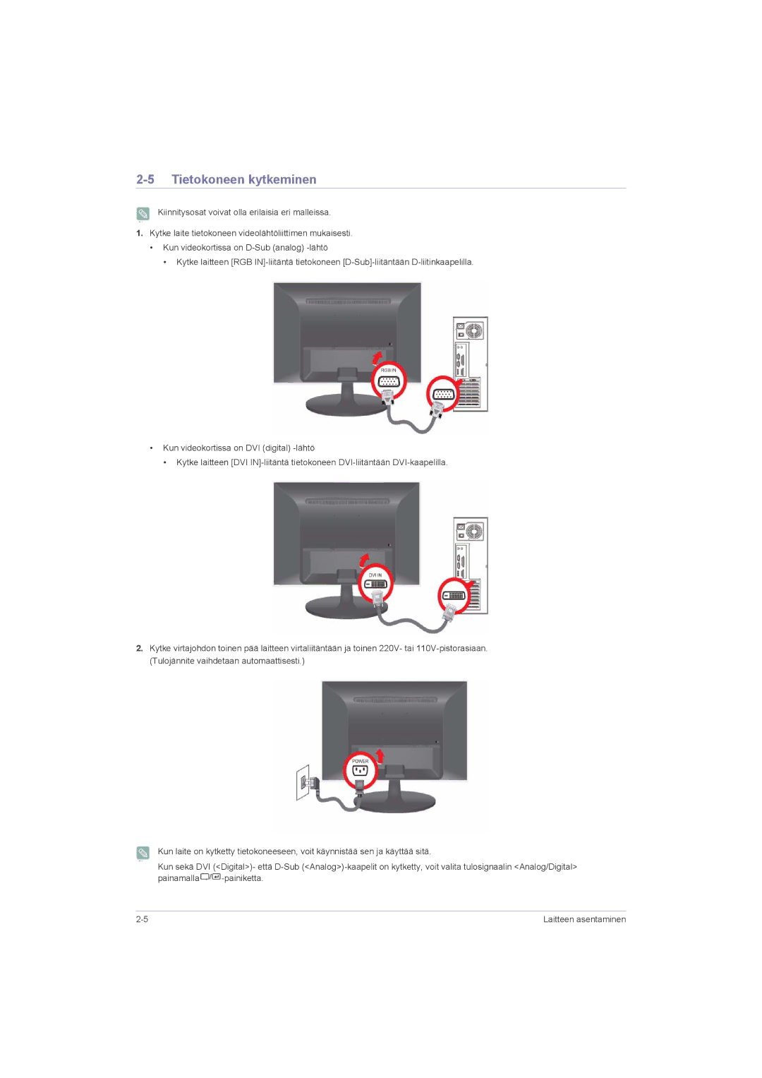 Samsung LS20LRZKUV/EN, LS22LRZKUV/EN, LS23LRZKUV/EN manual Tietokoneen kytkeminen 