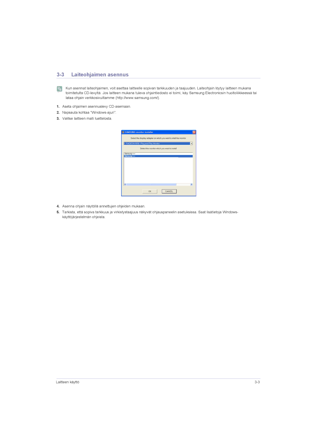 Samsung LS23LRZKUV/EN, LS20LRZKUV/EN, LS22LRZKUV/EN manual Laiteohjaimen asennus 