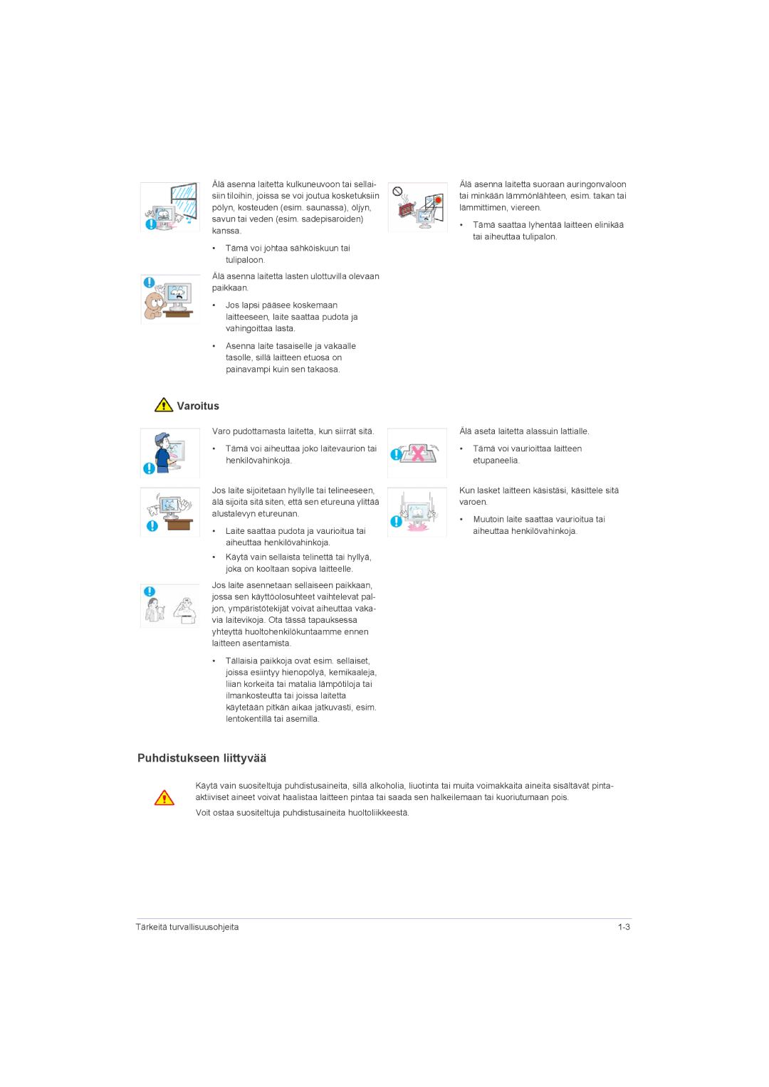 Samsung LS20LRZKUV/EN, LS22LRZKUV/EN, LS23LRZKUV/EN manual Puhdistukseen liittyvää 