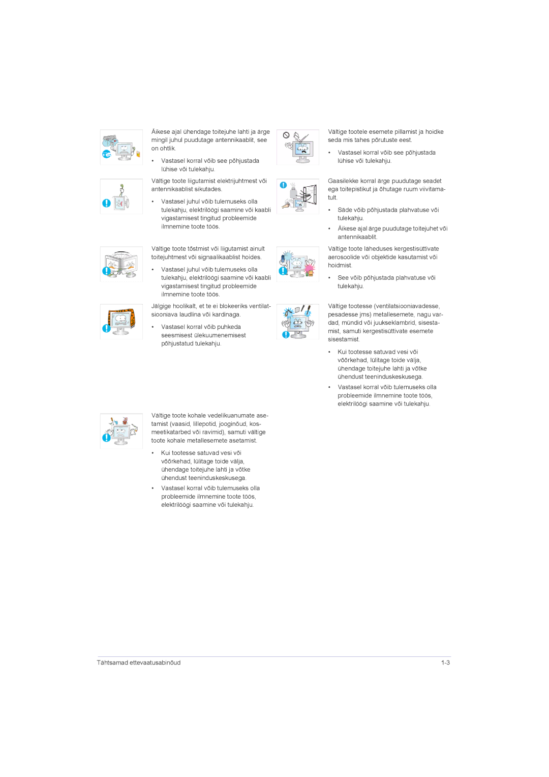 Samsung LS23LRZKUV/EN, LS20LRZKUV/EN, LS22LRZKUV/EN manual Tähtsamad ettevaatusabinõud 