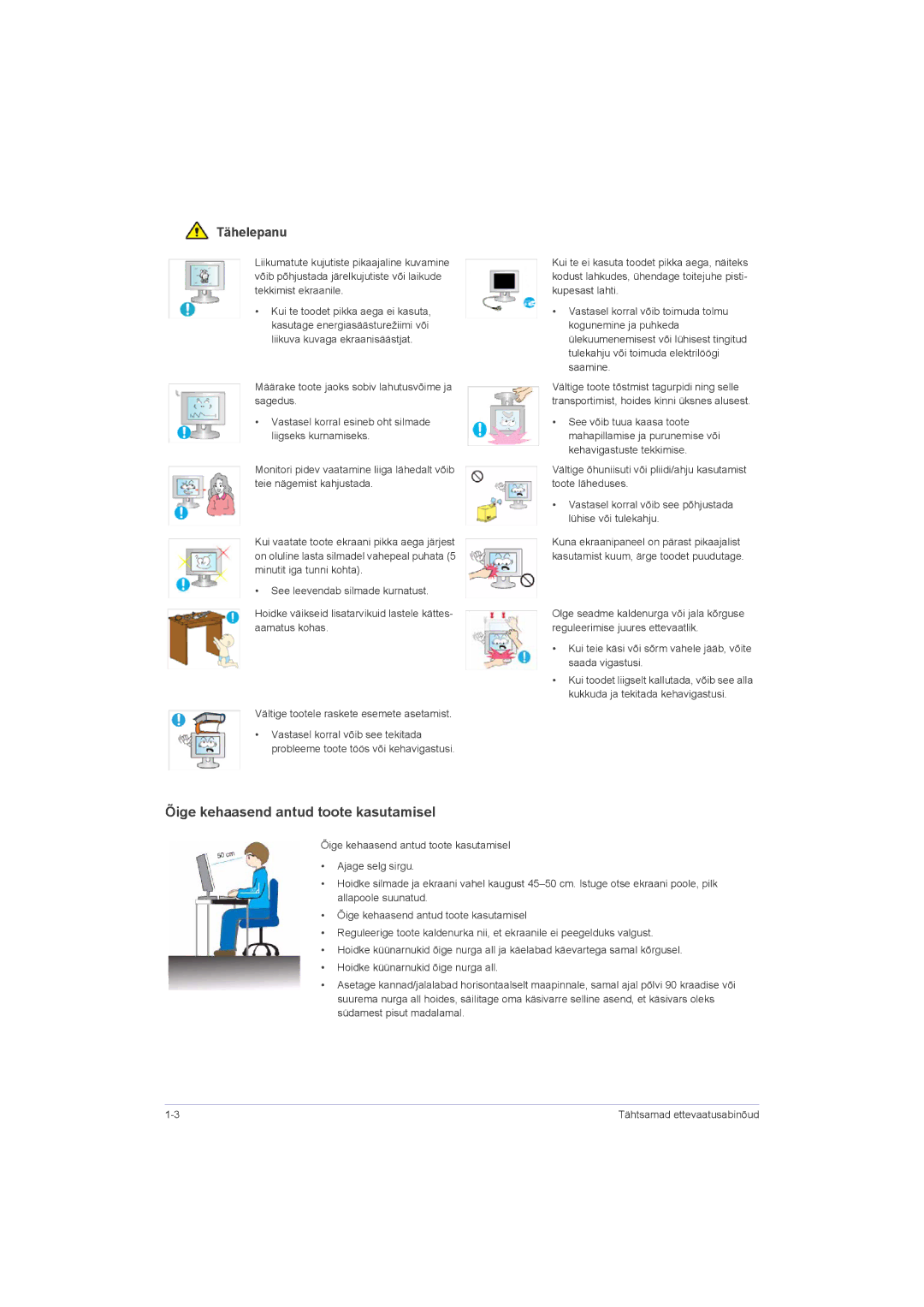 Samsung LS20LRZKUV/EN, LS22LRZKUV/EN, LS23LRZKUV/EN manual Õige kehaasend antud toote kasutamisel 