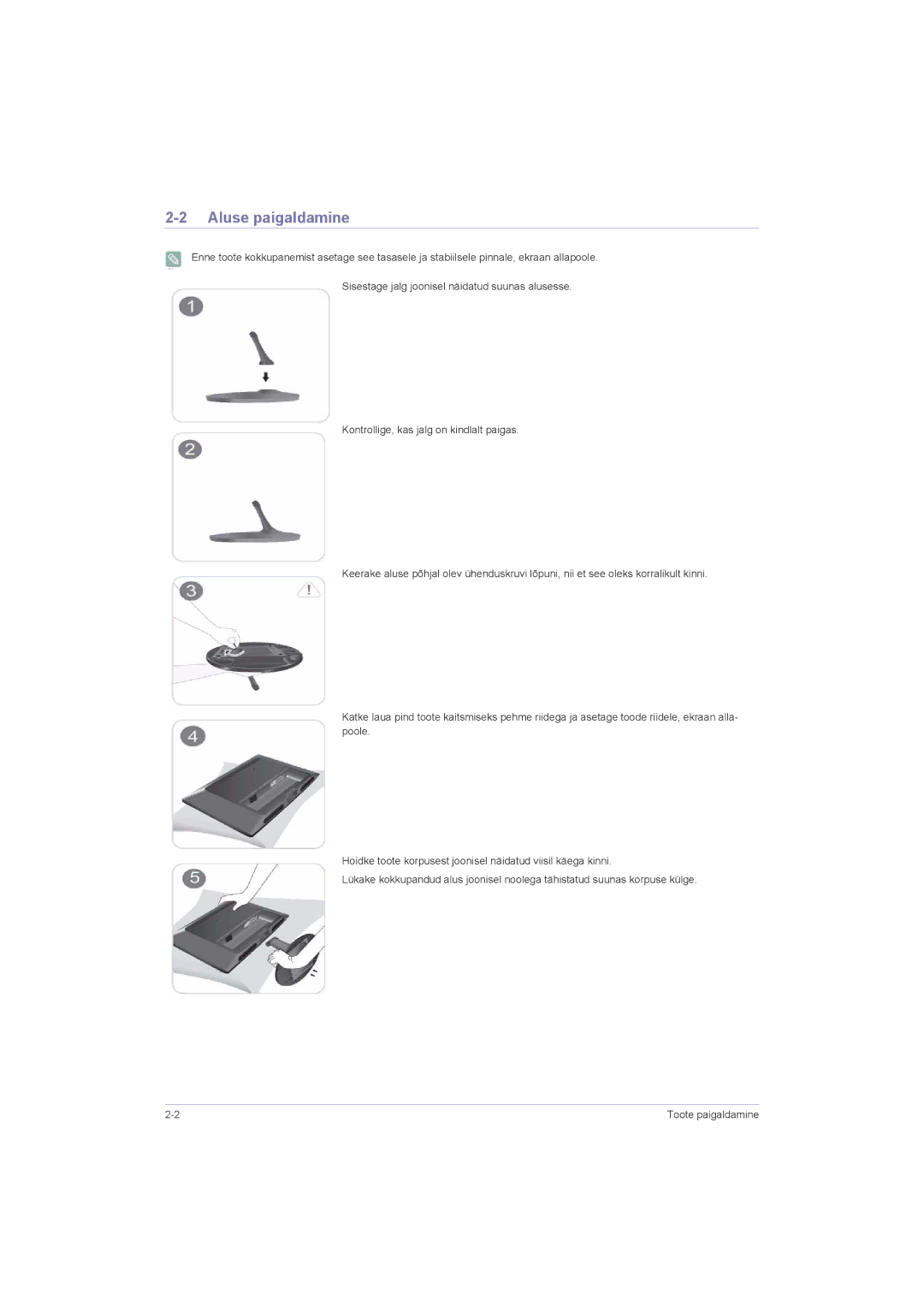 Samsung LS23LRZKUV/EN, LS20LRZKUV/EN, LS22LRZKUV/EN manual Aluse paigaldamine 