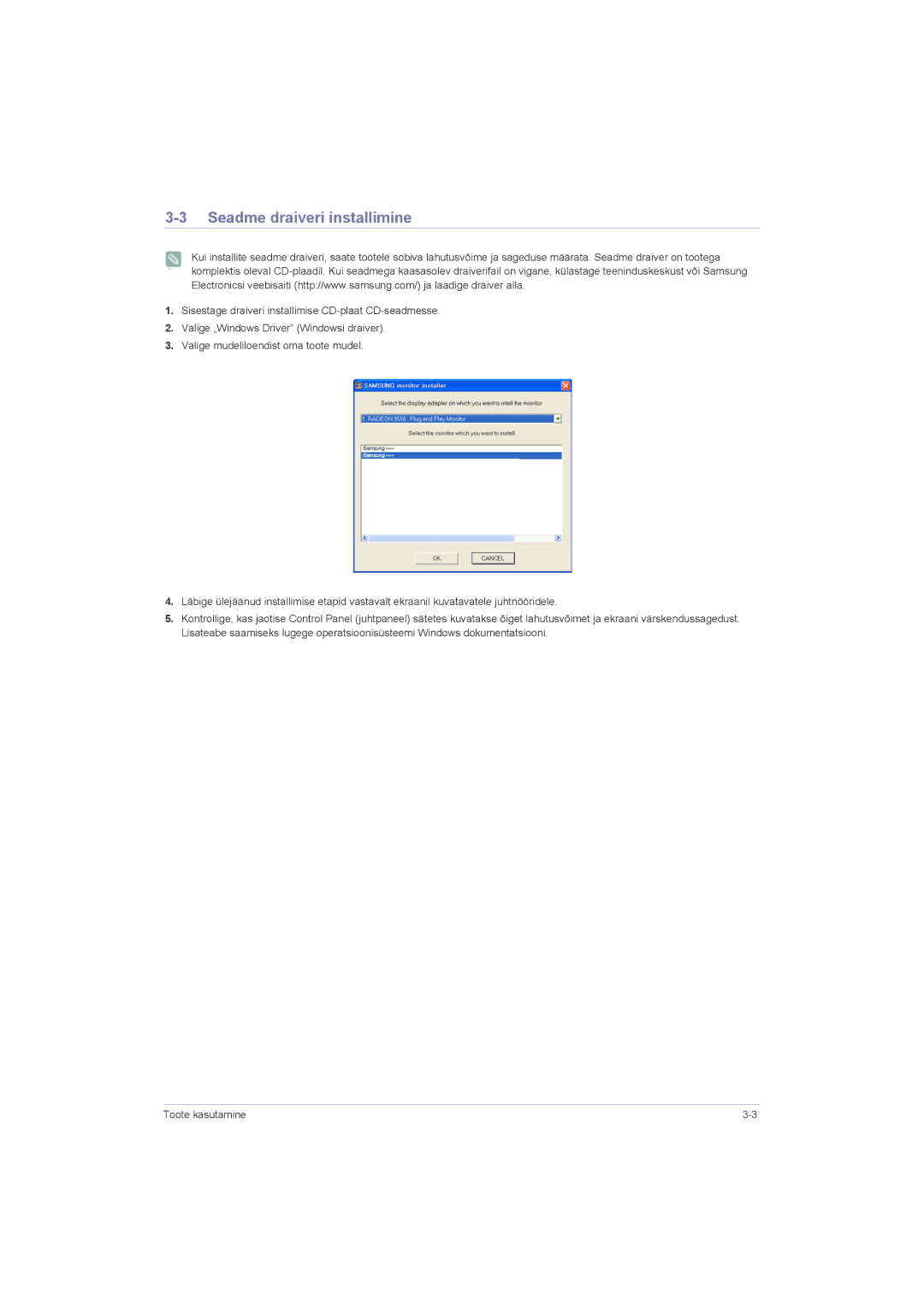 Samsung LS23LRZKUV/EN, LS20LRZKUV/EN, LS22LRZKUV/EN manual Seadme draiveri installimine 