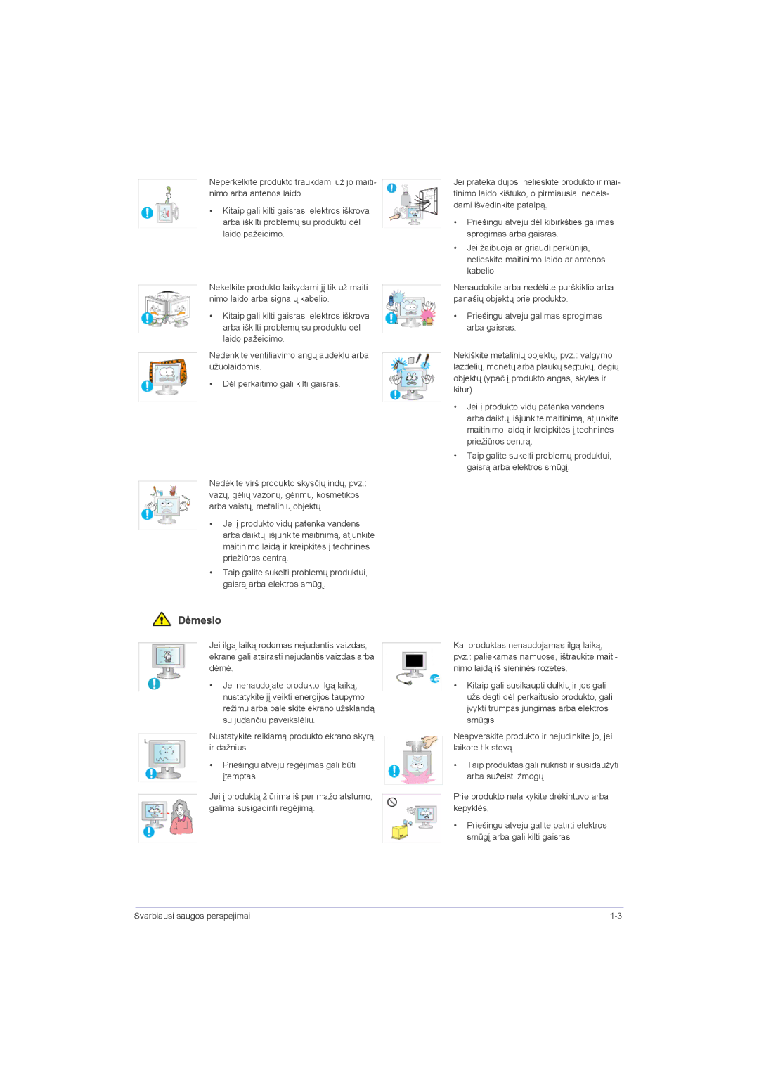 Samsung LS23LRZKUV/EN, LS20LRZKUV/EN, LS22LRZKUV/EN manual Dėmesio 