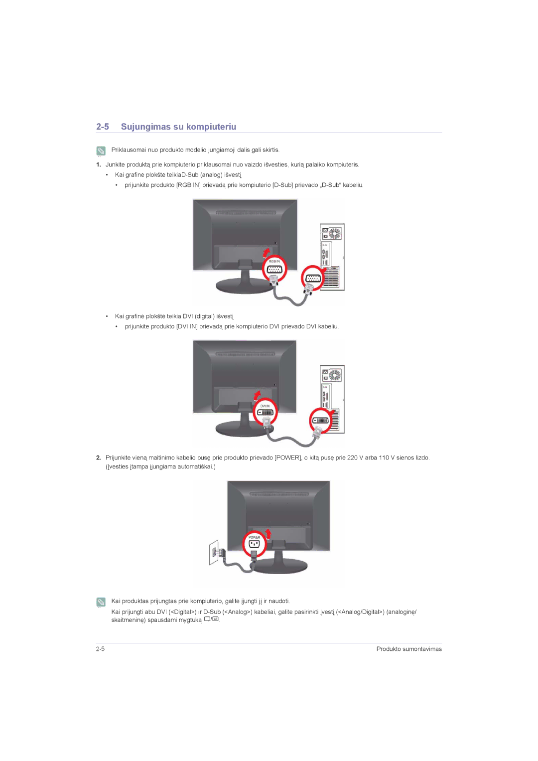 Samsung LS20LRZKUV/EN, LS22LRZKUV/EN, LS23LRZKUV/EN manual Sujungimas su kompiuteriu 