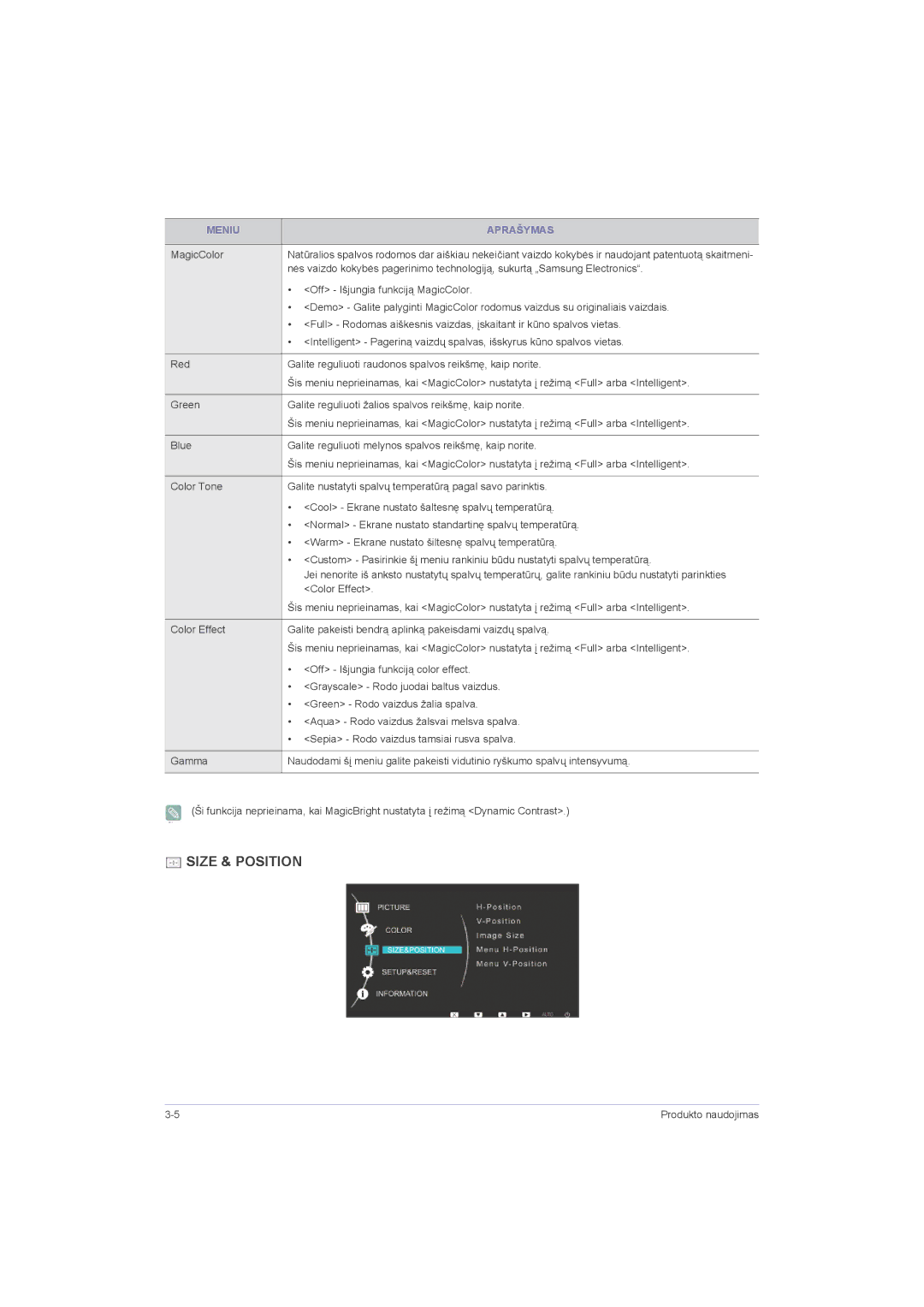 Samsung LS22LRZKUV/EN, LS20LRZKUV/EN, LS23LRZKUV/EN manual Size & Position 