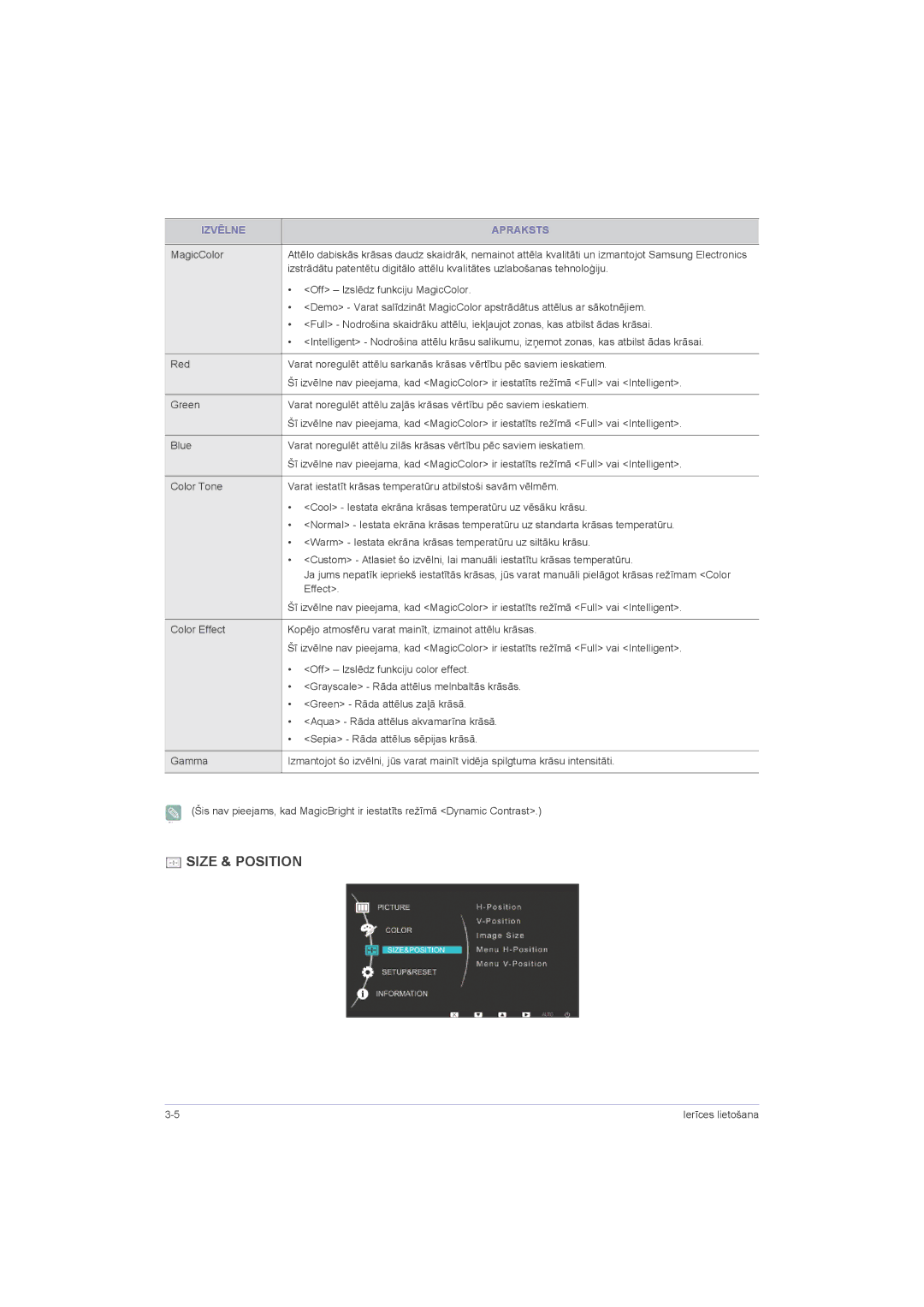 Samsung LS22LRZKUV/EN, LS20LRZKUV/EN, LS23LRZKUV/EN manual Off Izslēdz funkciju MagicColor 