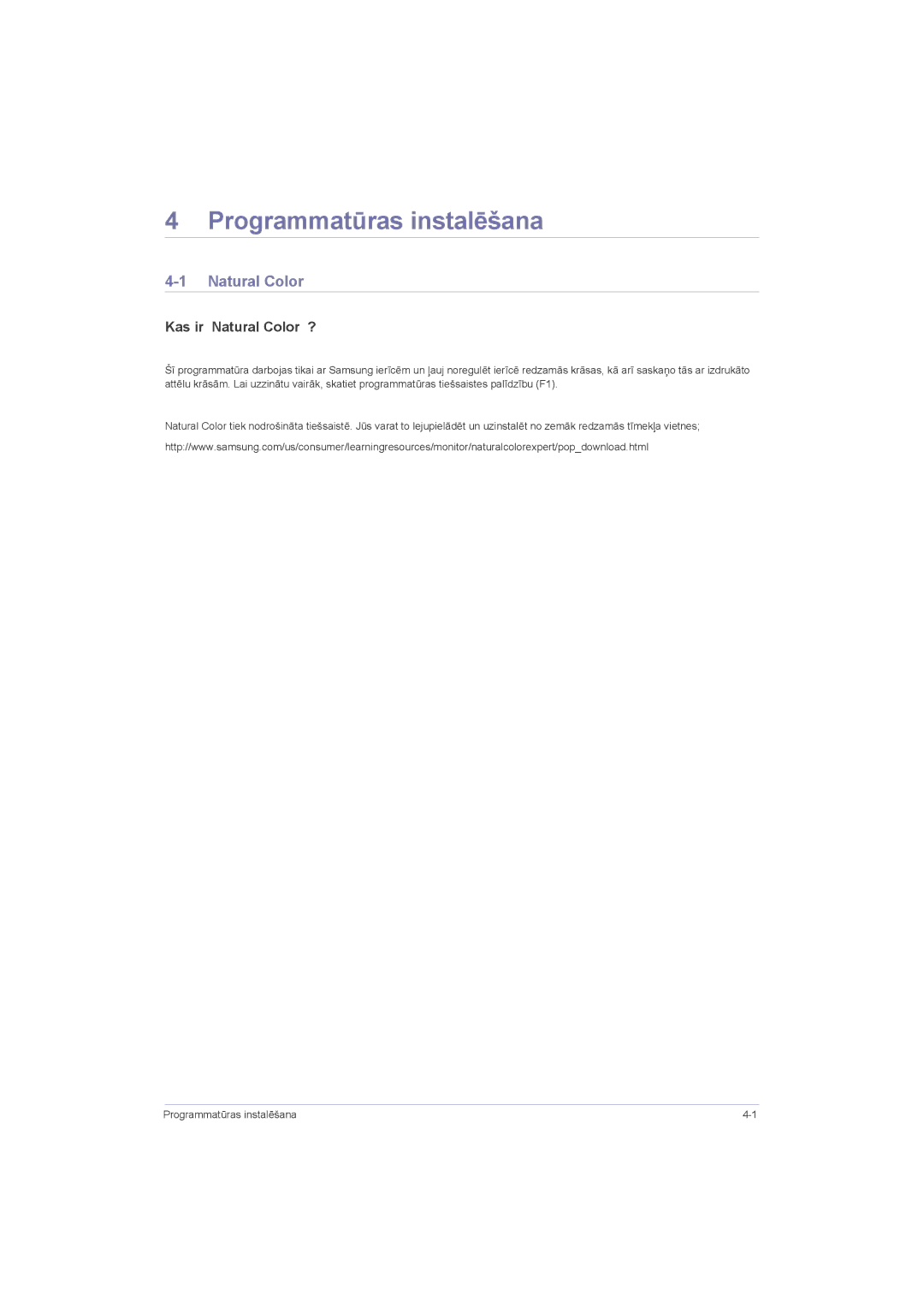 Samsung LS22LRZKUV/EN, LS20LRZKUV/EN, LS23LRZKUV/EN manual Programmatūras instalēšana, Kas ir Natural Color ? 