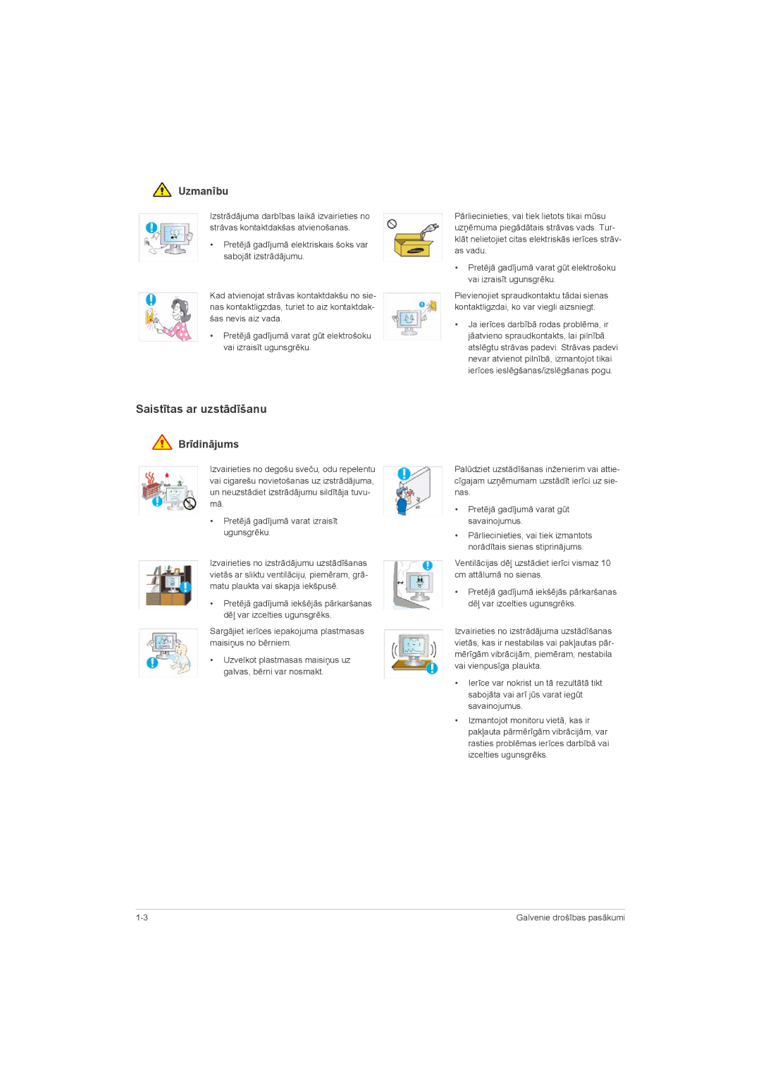 Samsung LS23LRZKUV/EN, LS20LRZKUV/EN, LS22LRZKUV/EN manual Saistītas ar uzstādīšanu, Uzmanîbu 