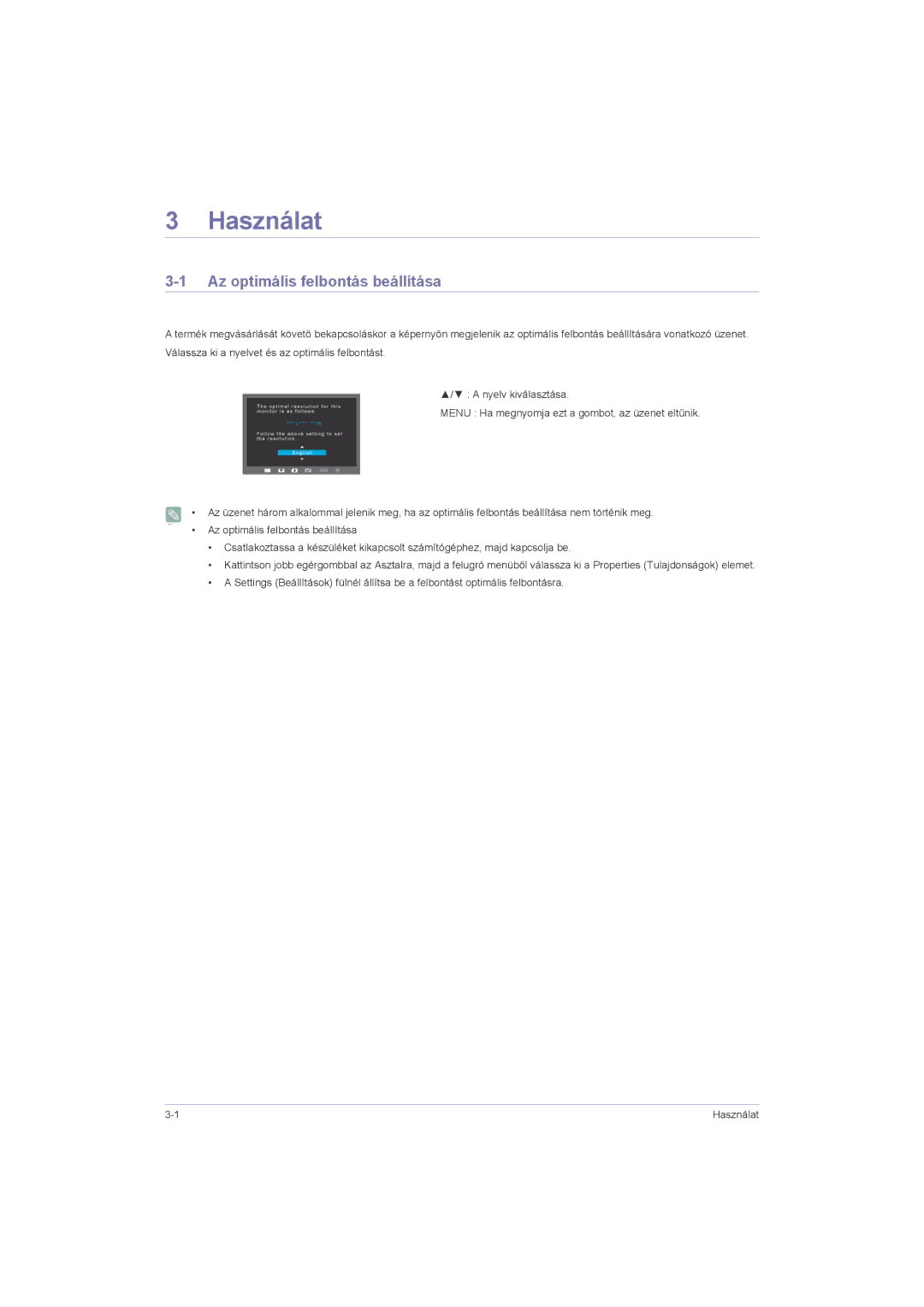 Samsung LS23LRZKUV/EN, LS20LRZKUV/EN, LS22LRZKUV/EN manual Használat, Az optimális felbontás beállítása 