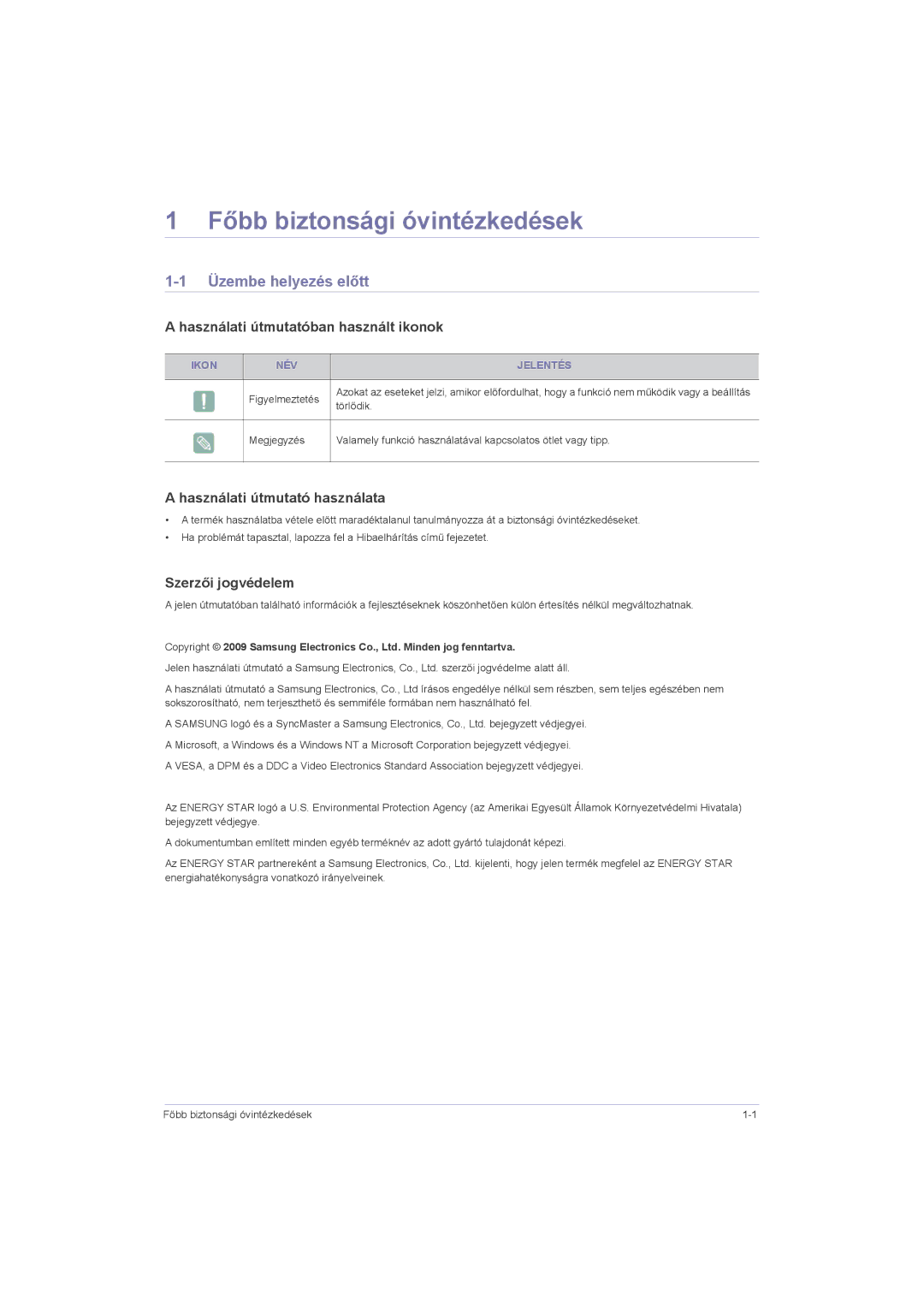 Samsung LS23LRZKUV/EN manual Főbb biztonsági óvintézkedések, Üzembe helyezés előtt, Használati útmutatóban használt ikonok 